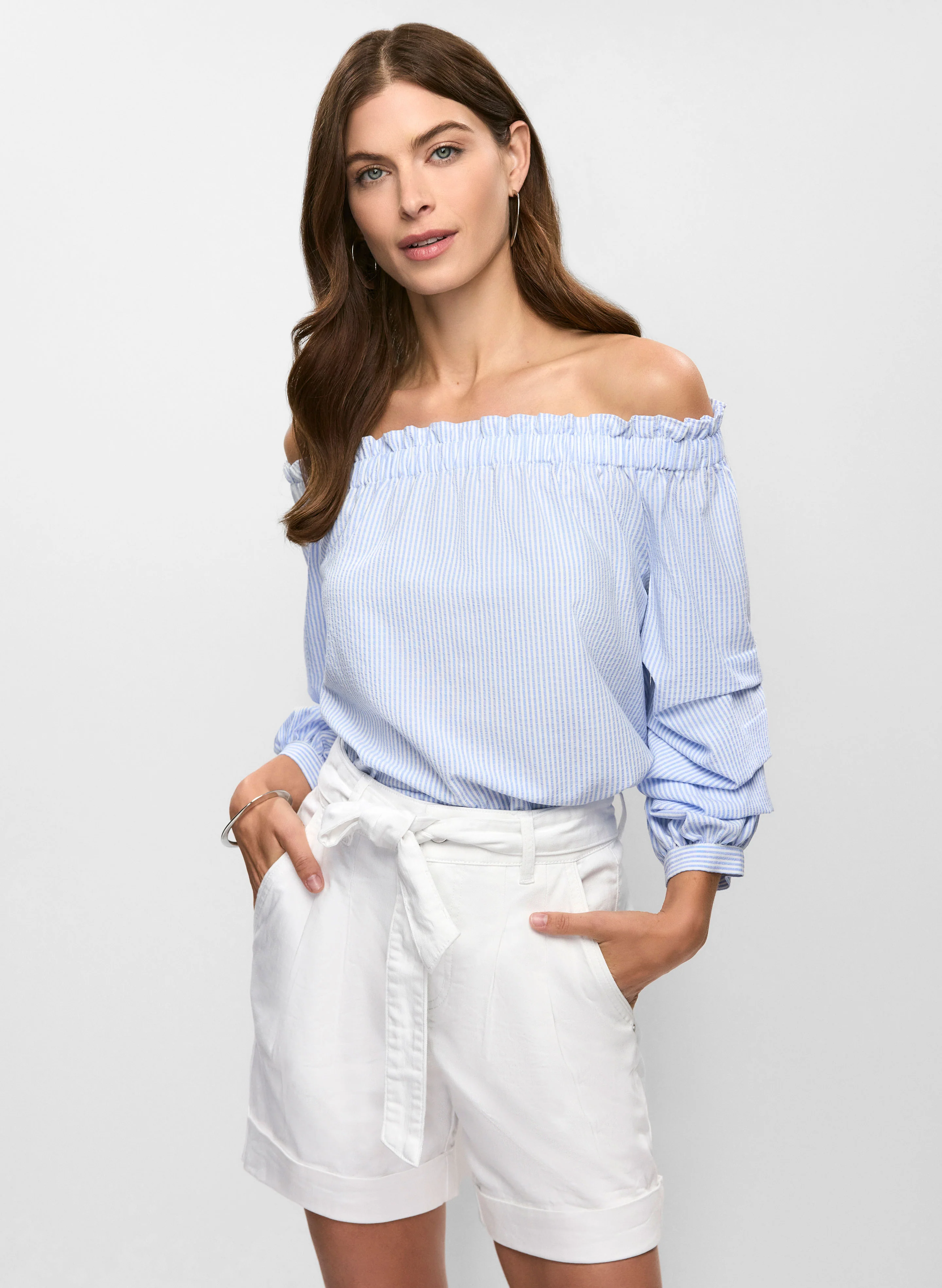 Off-the-Shoulder Striped Blouse