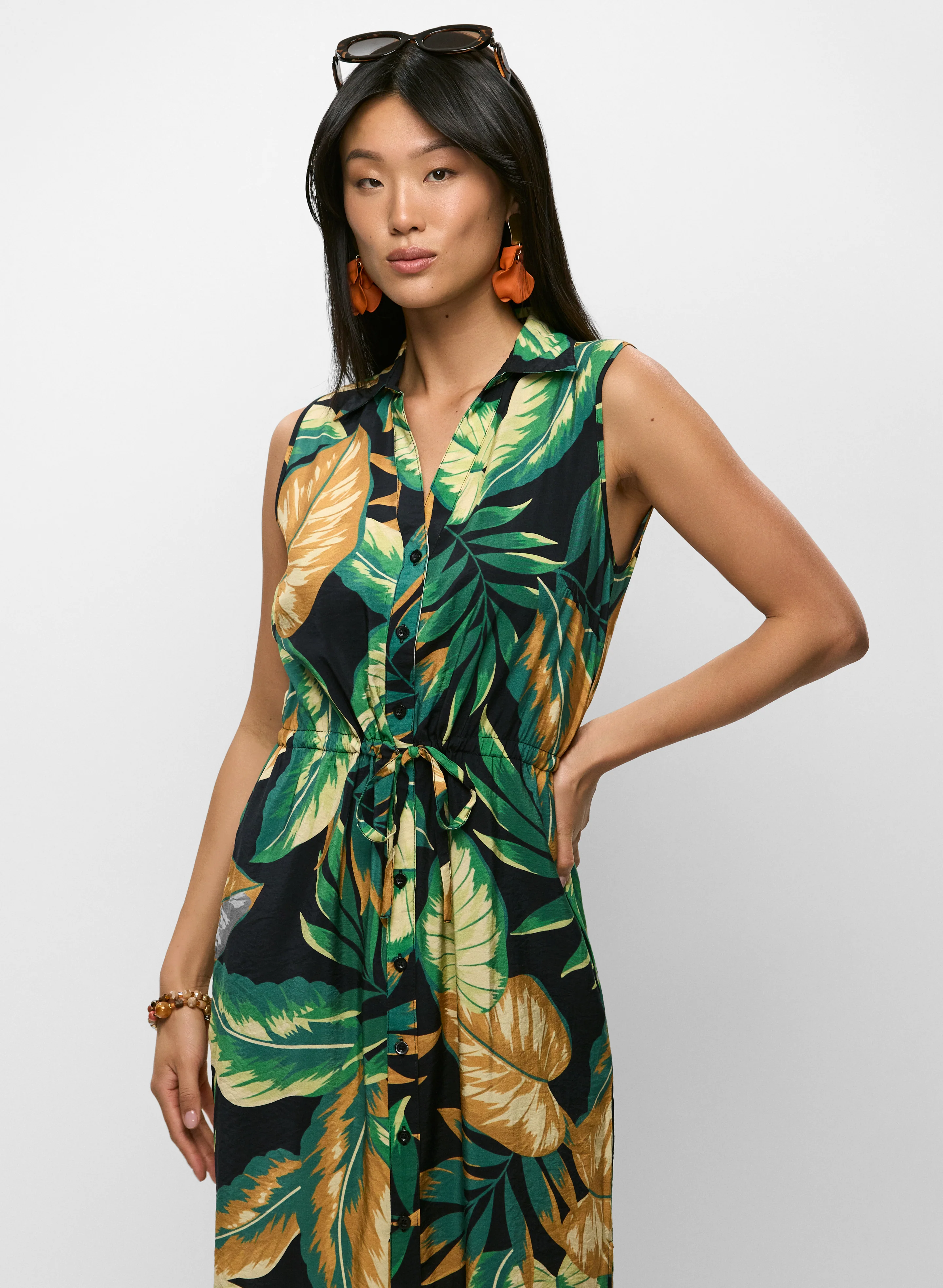 Palm Print Shirt Dress