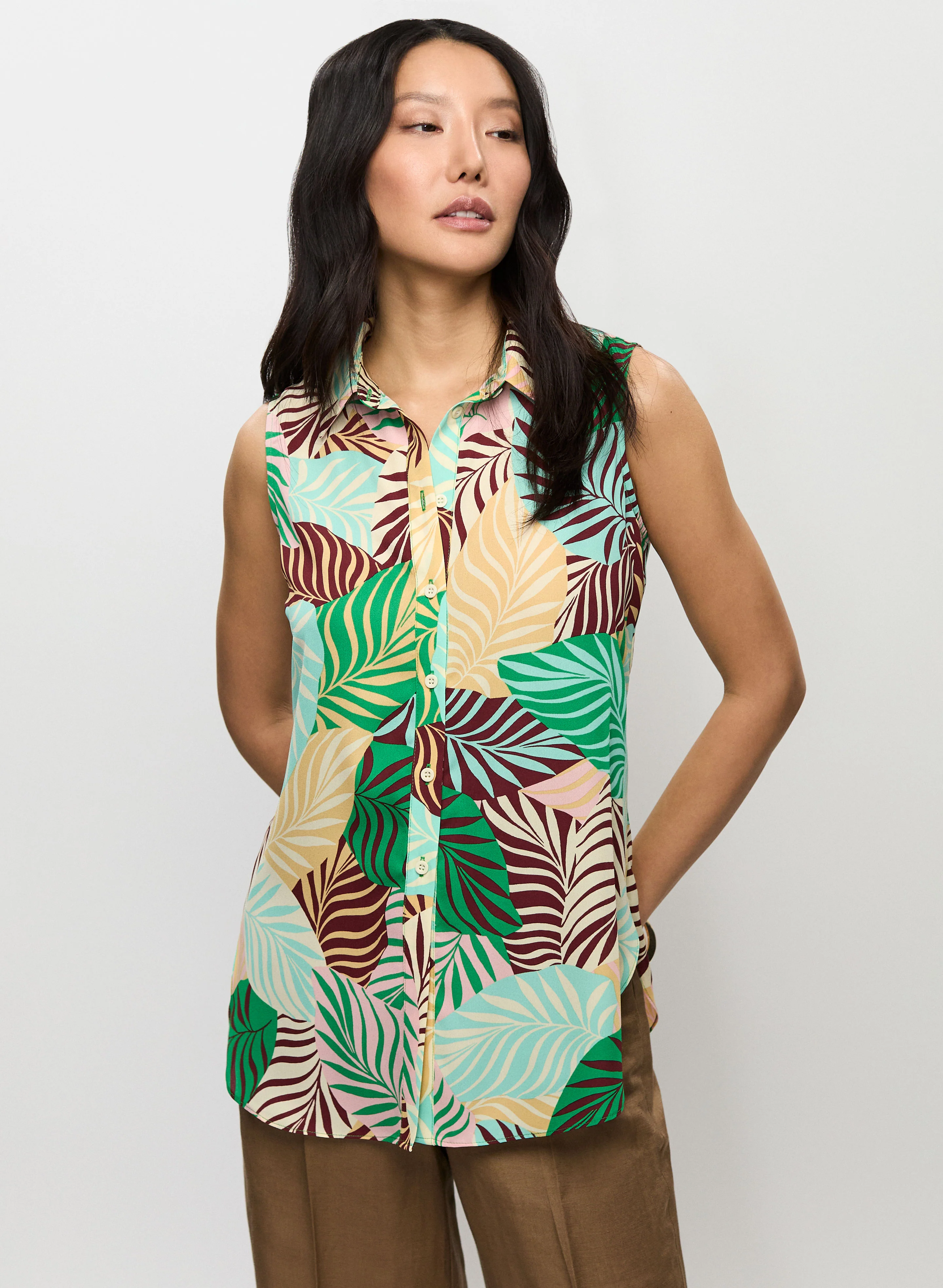Sleeveless Palm Print Blouse