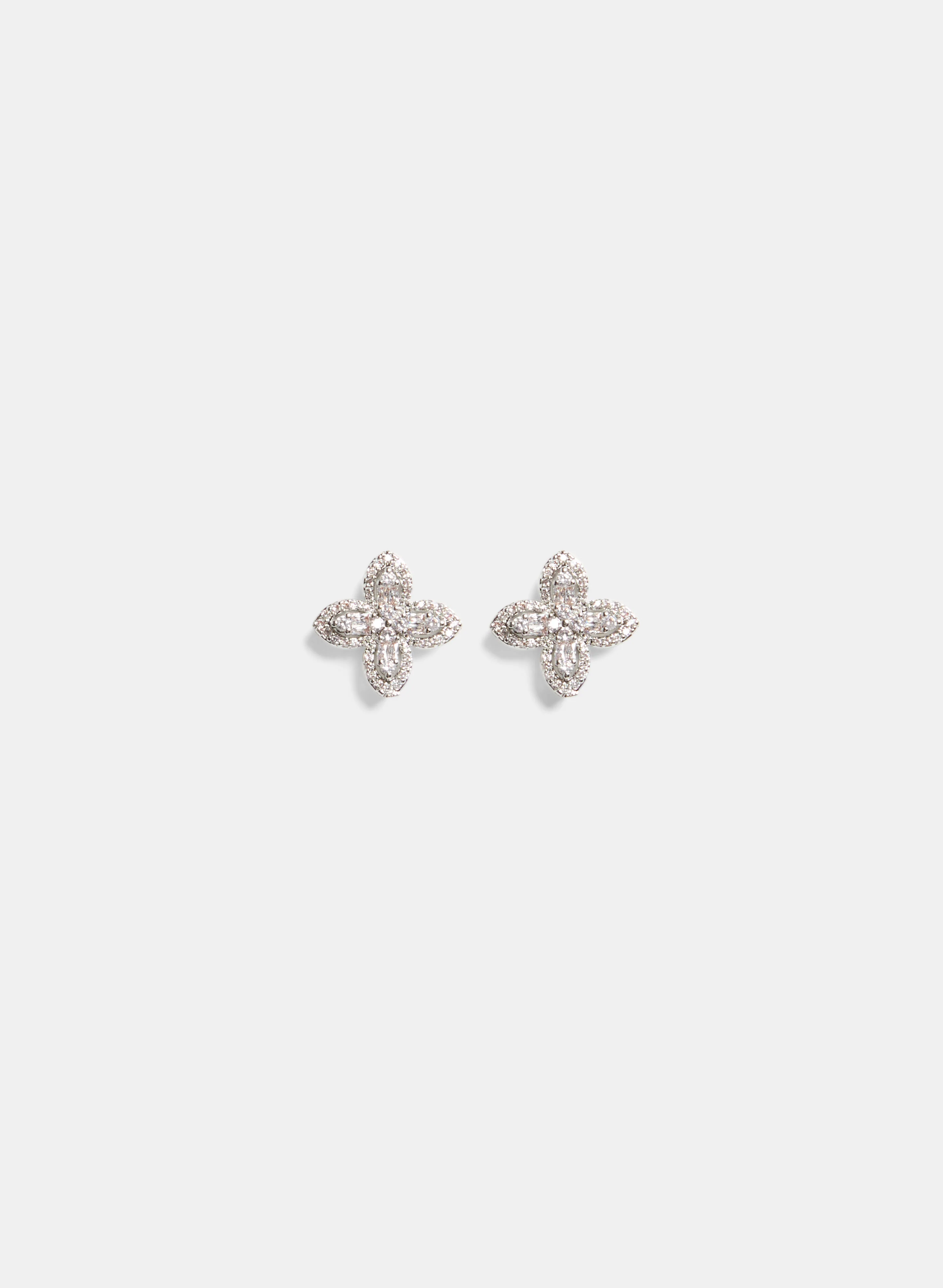 Crystal Clover Pearl Back Earrings