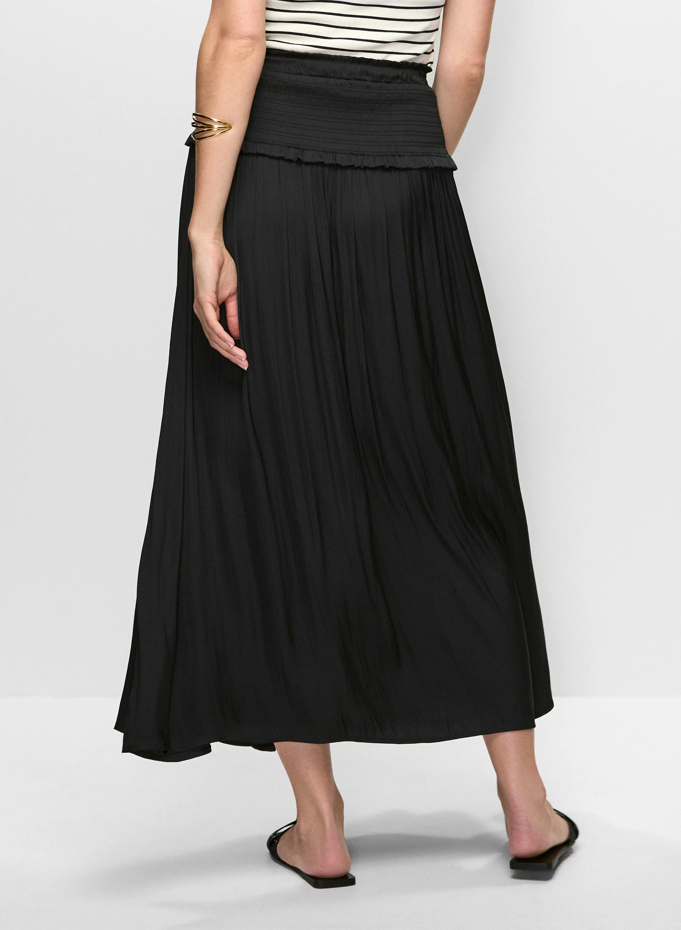 Shirred Waist Satin Maxi Skirt