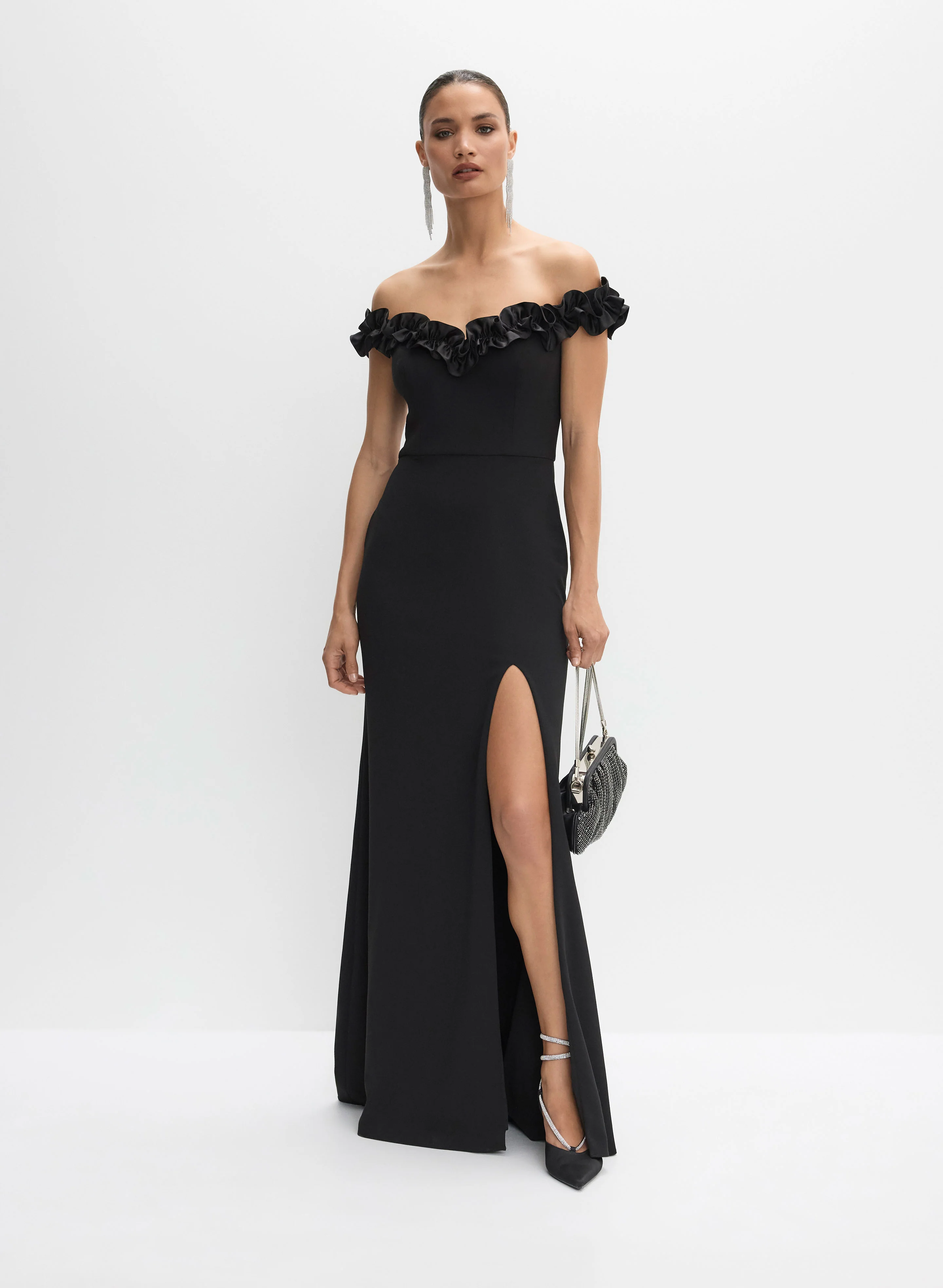 Rosette Detail Off-the-Shoulder Dress