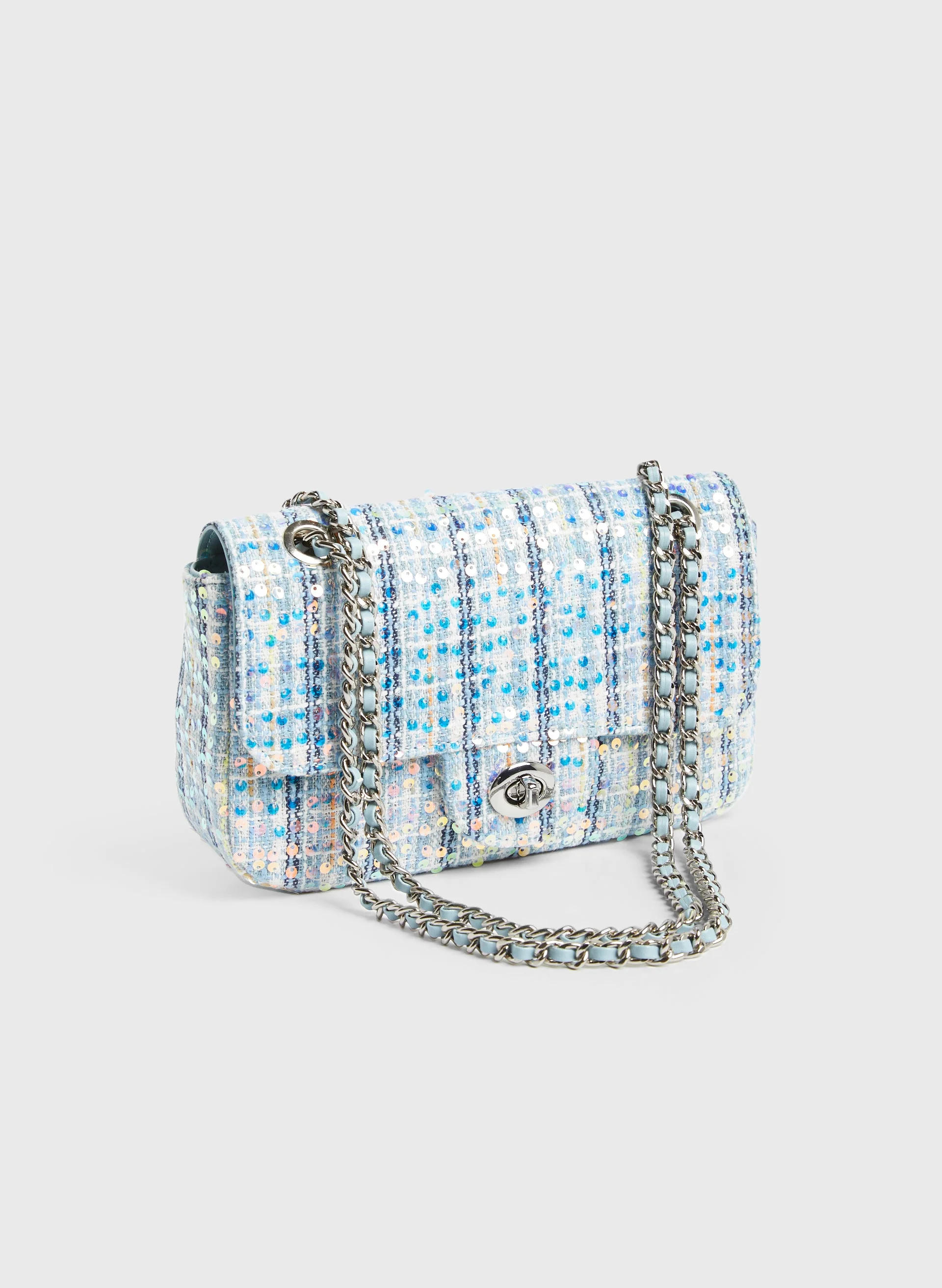 Sequin Tweed Chain Strap Bag