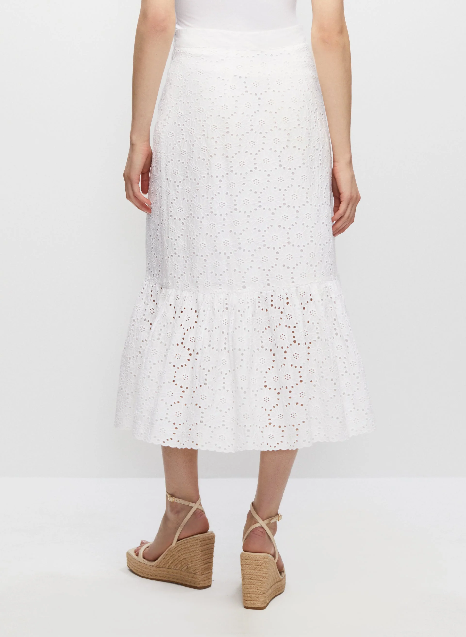 Eyelet Detail Midi Skirt