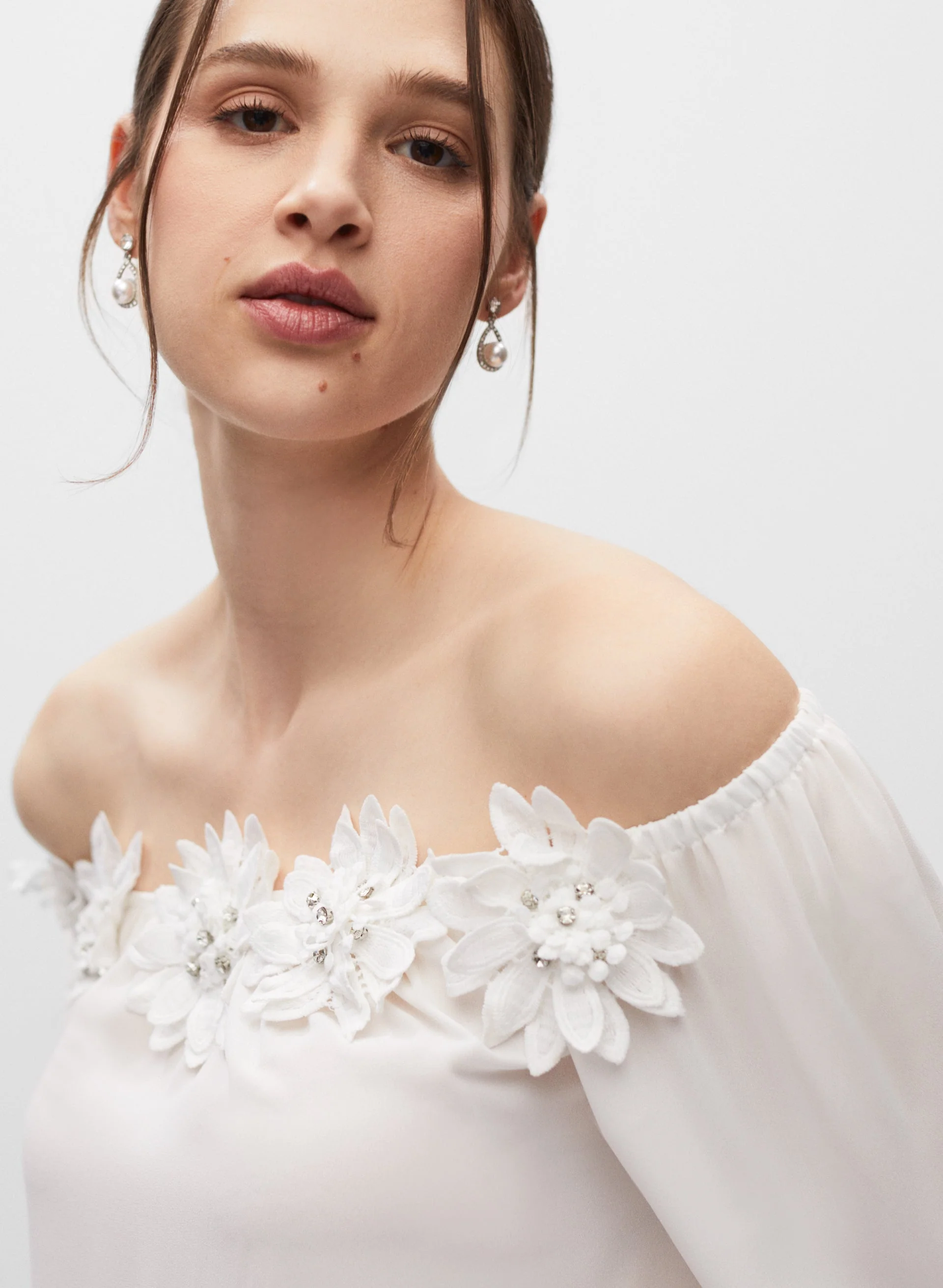 Floral Trim Crepe Top