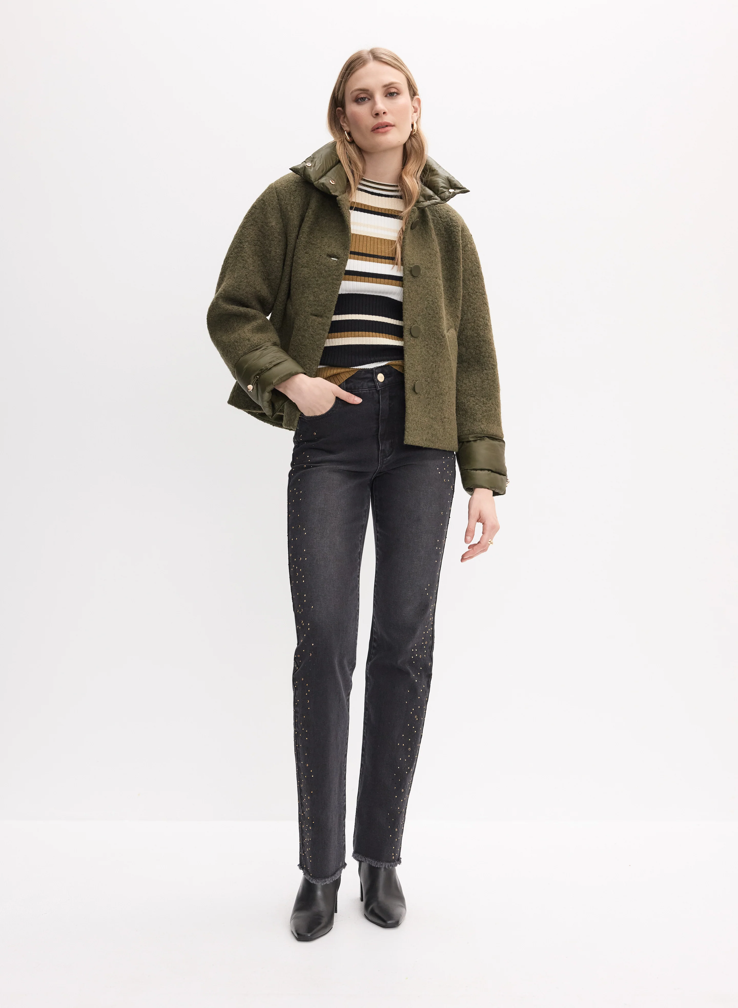 Quilt Detail Wool Coat