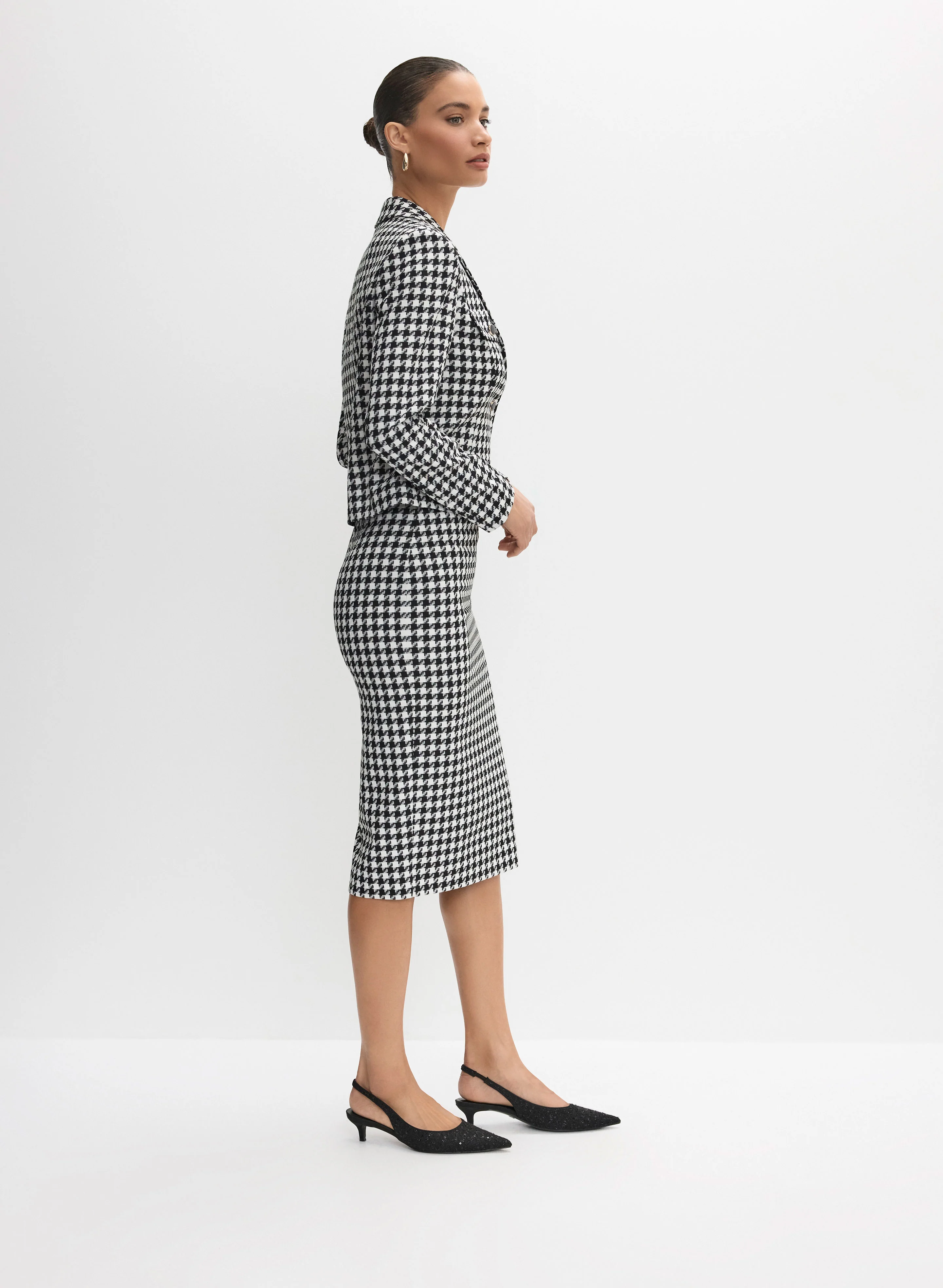 Houndstooth Print Pencil Skirt