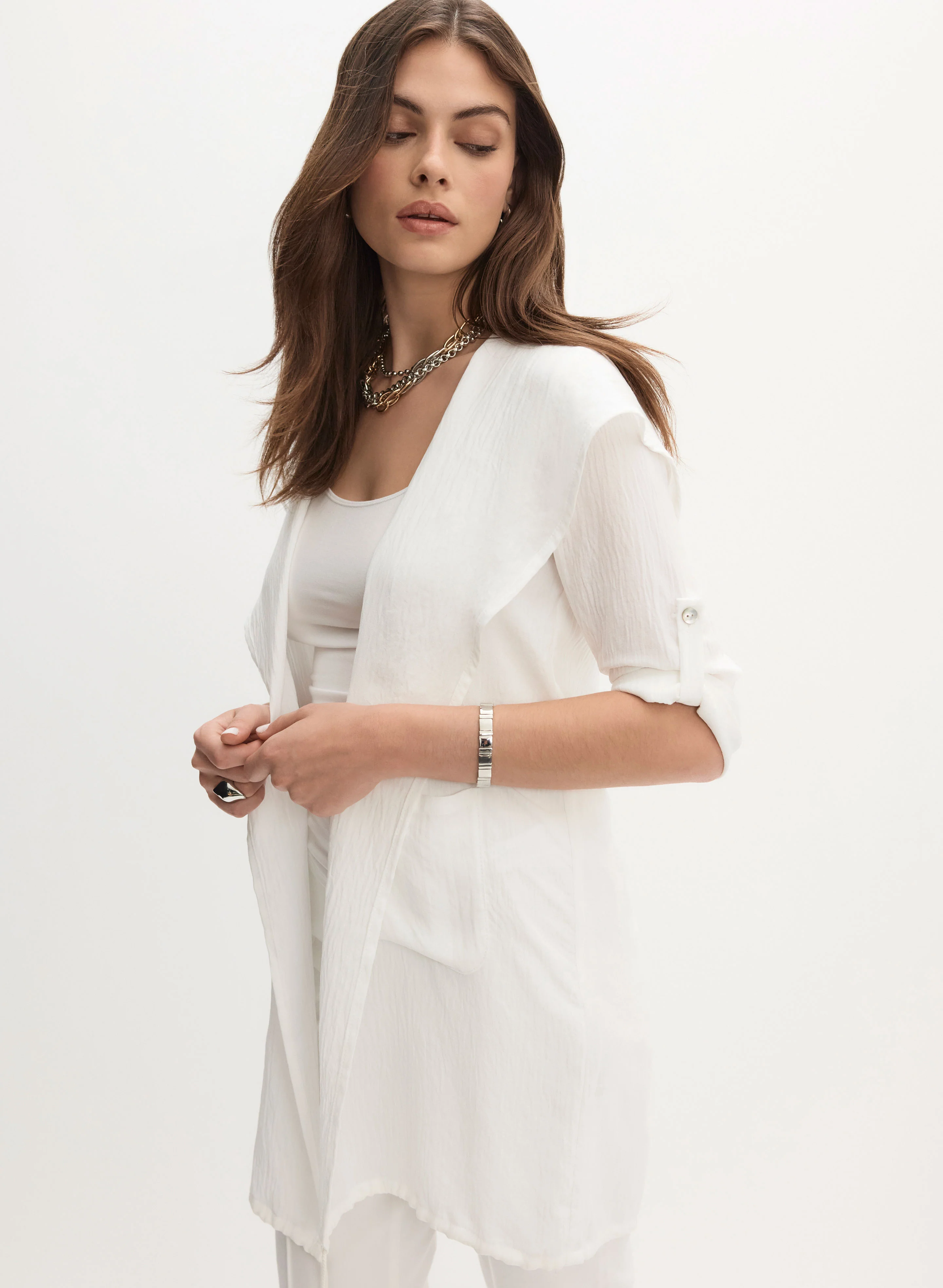Joseph Ribkoff - Open Front Rolled-Sleeve Jacket