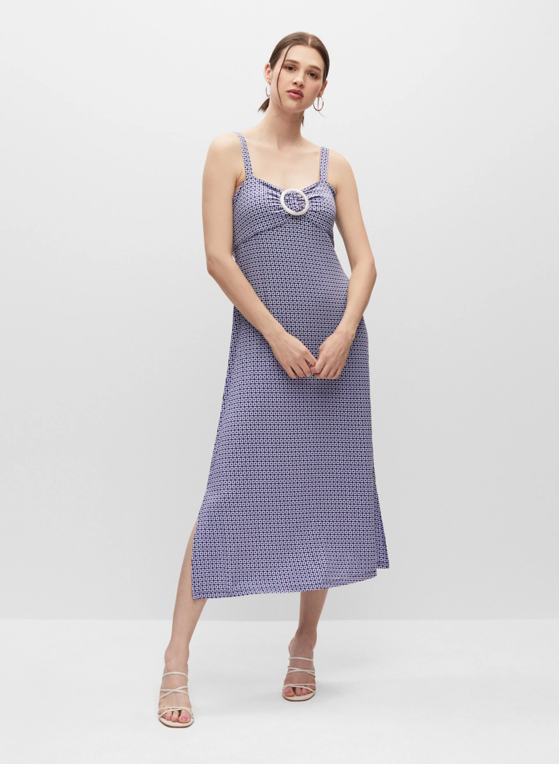 Geometric Print Ring Detail Dress