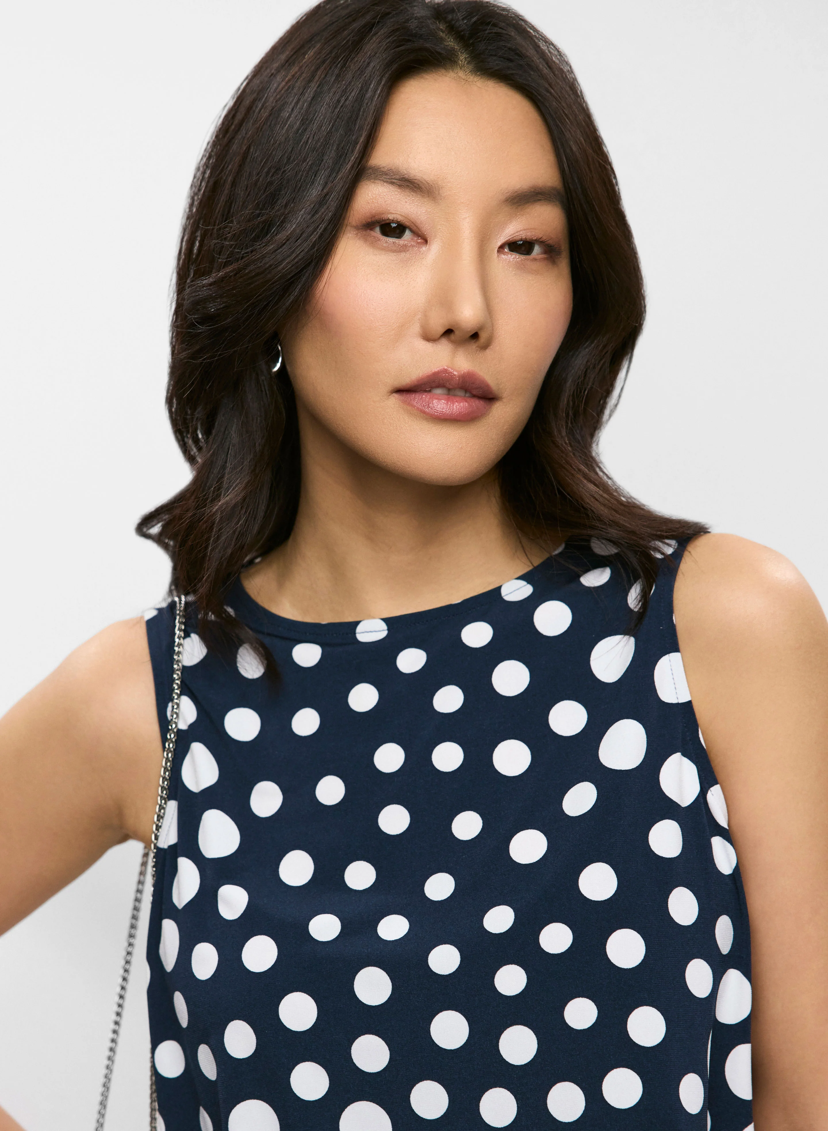 Drawstring-Hem Polka Dot Top