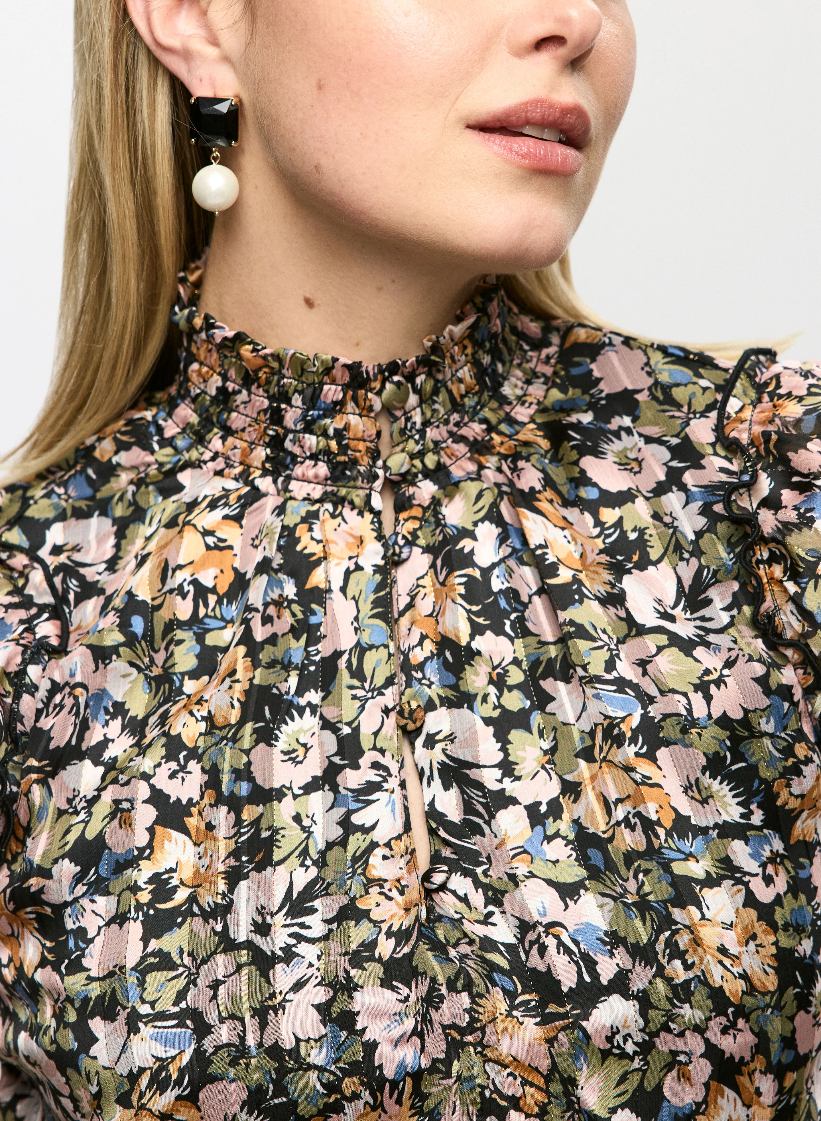 Ruched Hem Floral Blouse