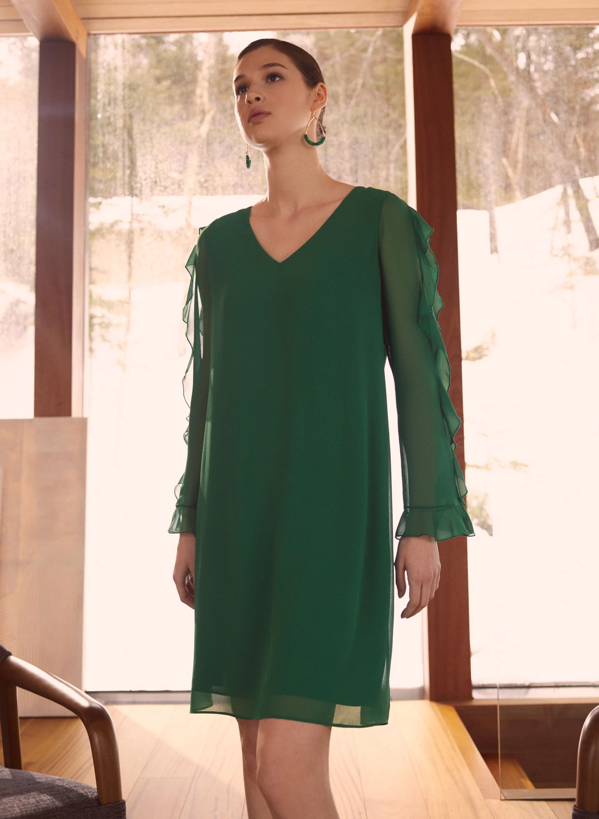 Ruffle Detail Chiffon Dress