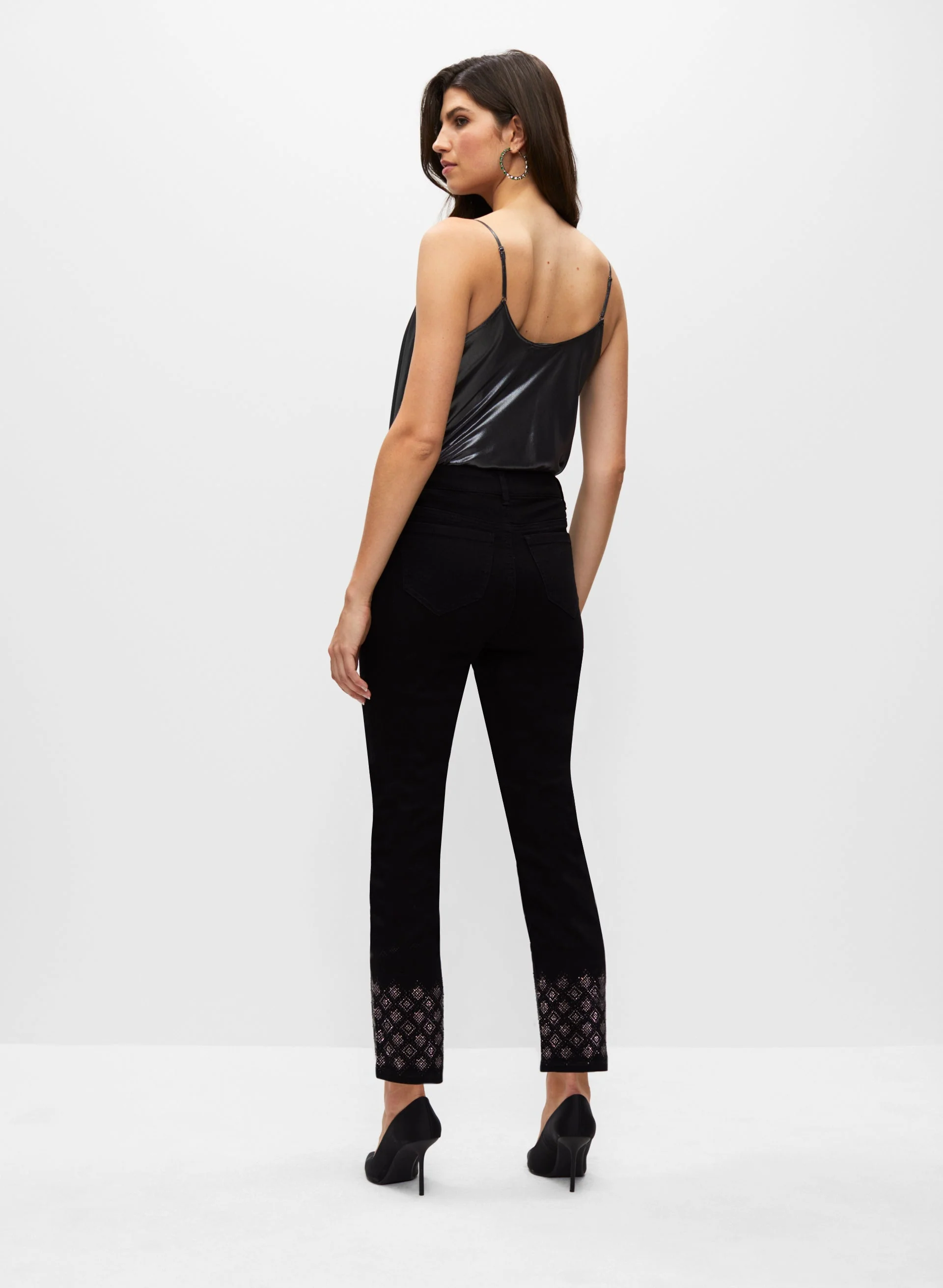 Rhinestone Hem Straight Leg Jeans