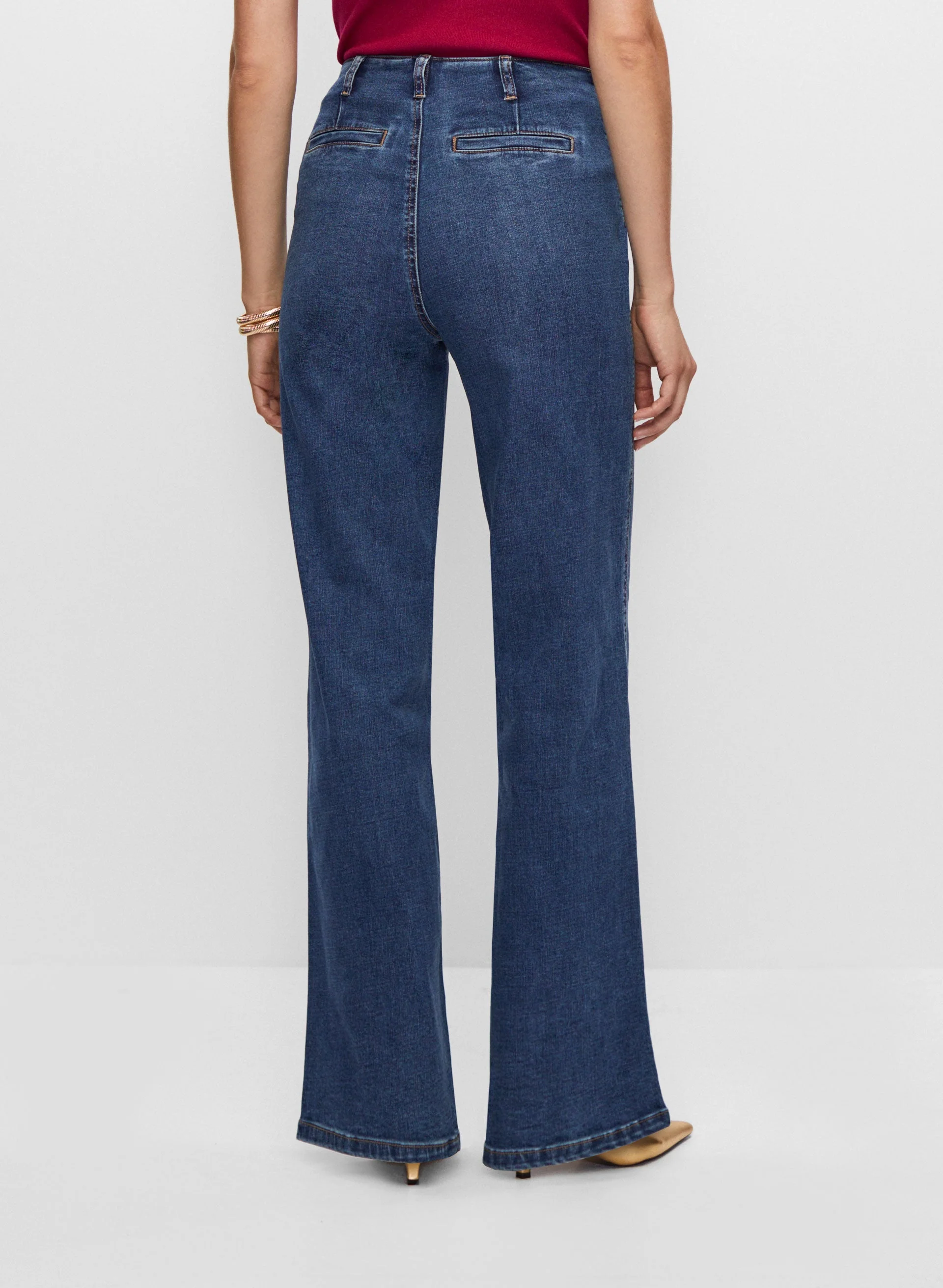 Button Detail Wide Leg Jeans