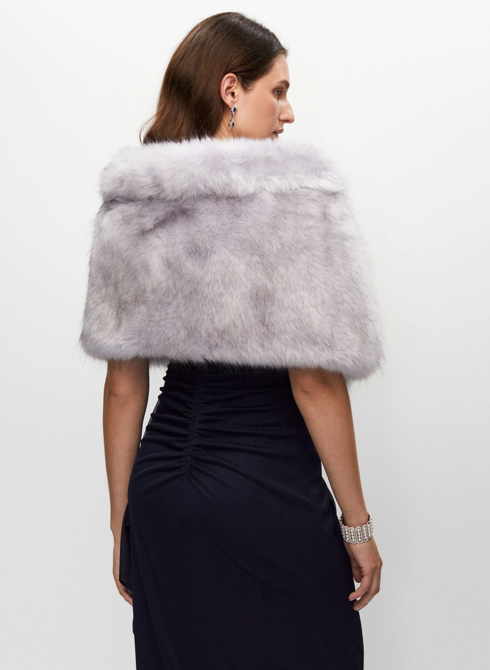 Rhinestone Clip Faux Fur Stole