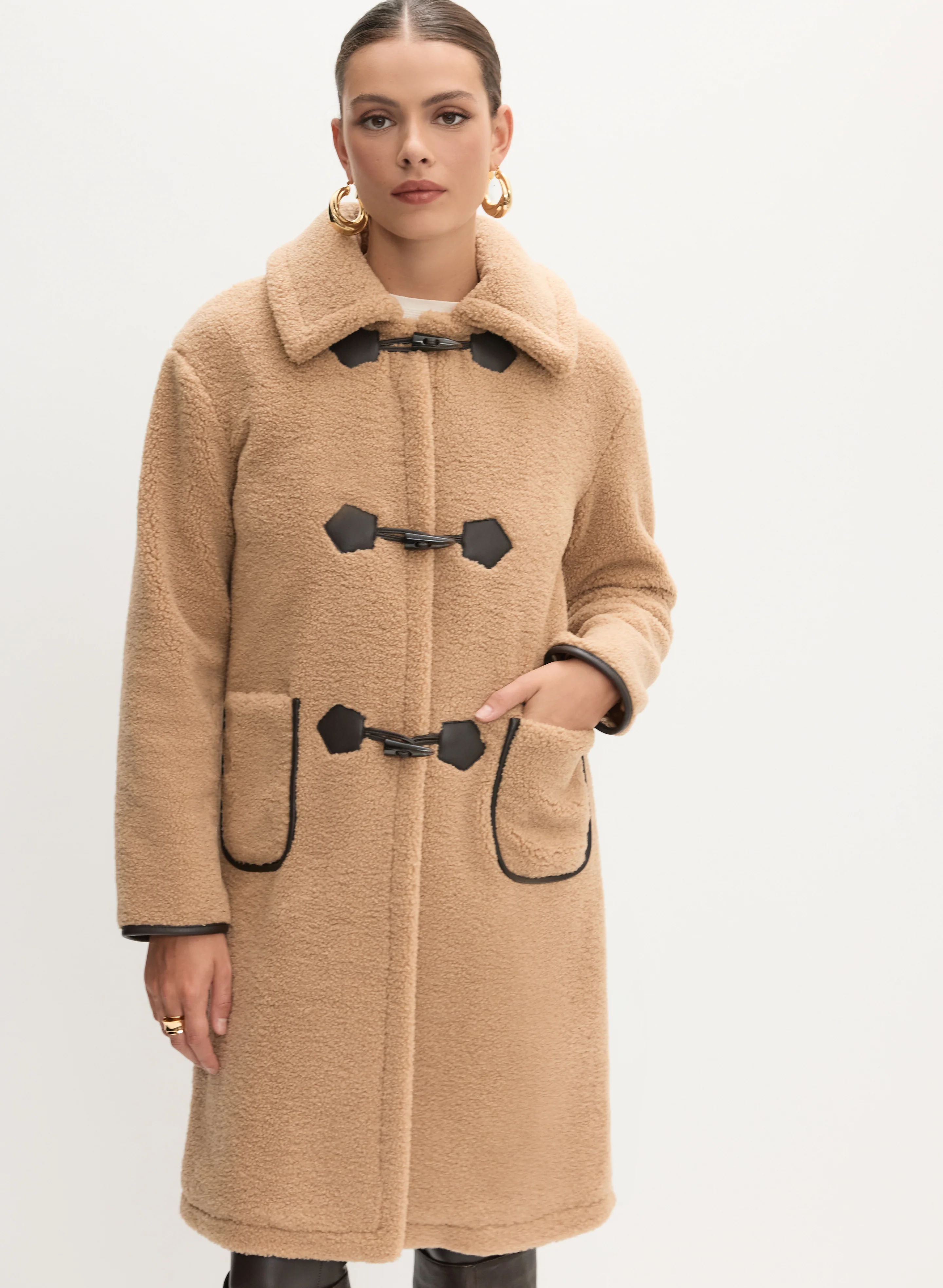 Faux Shearling Horn Button Coat