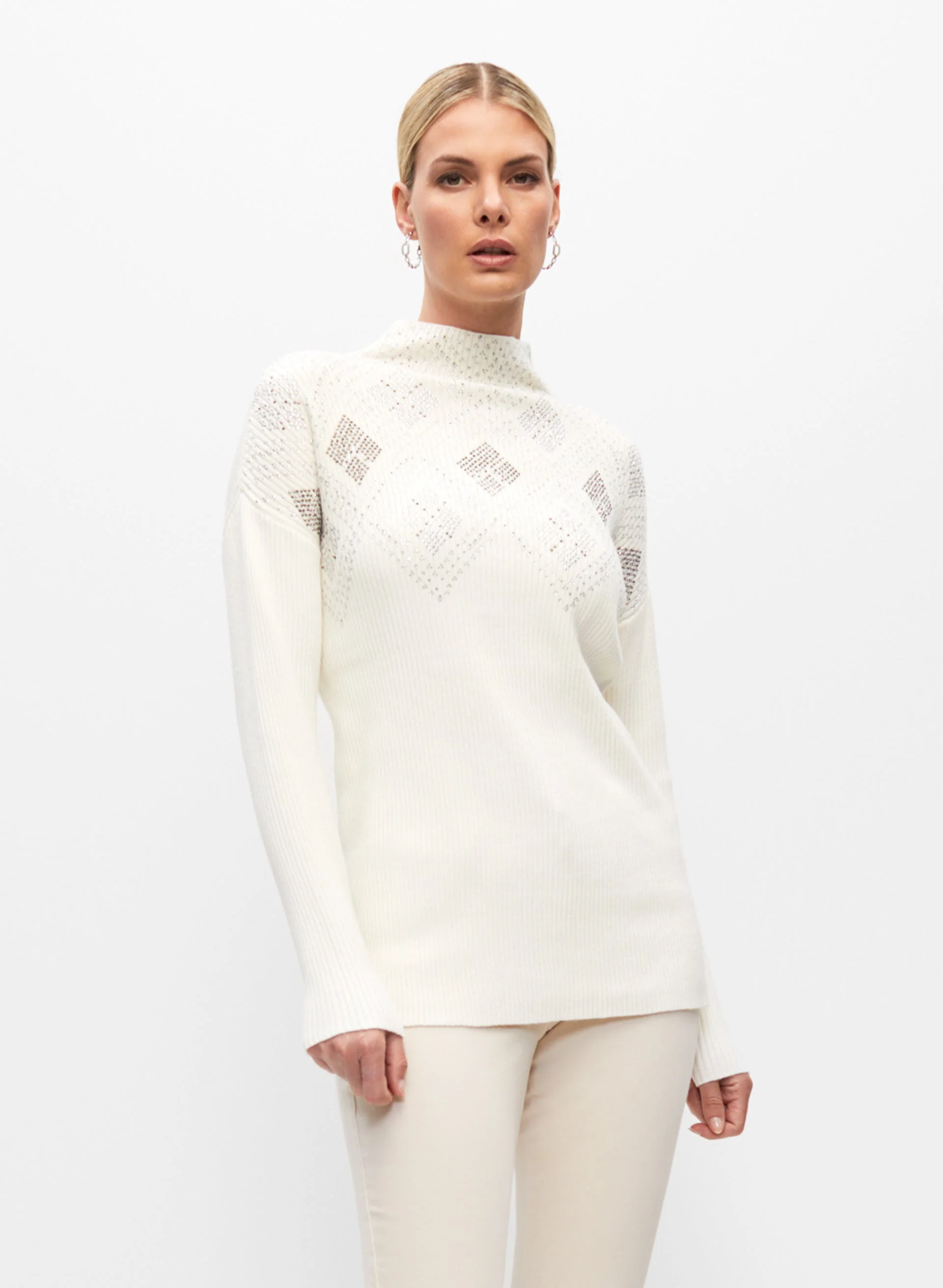 Stone Detail Funnel Neck Sweater