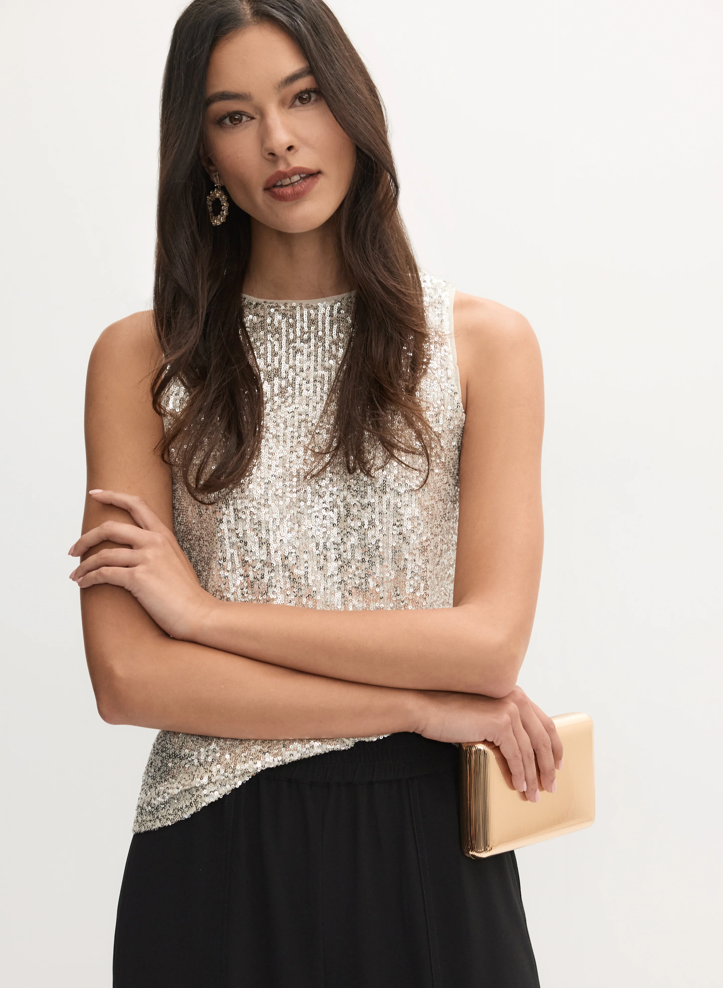 Sequined Crew Neck Top