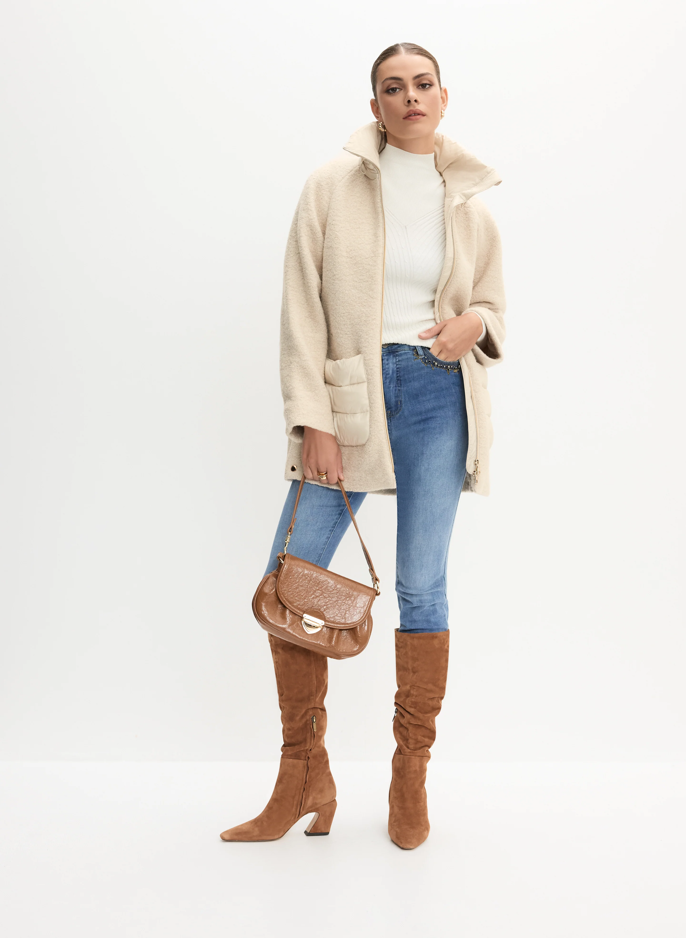 Mixed Puffer Wool-Blend Coat