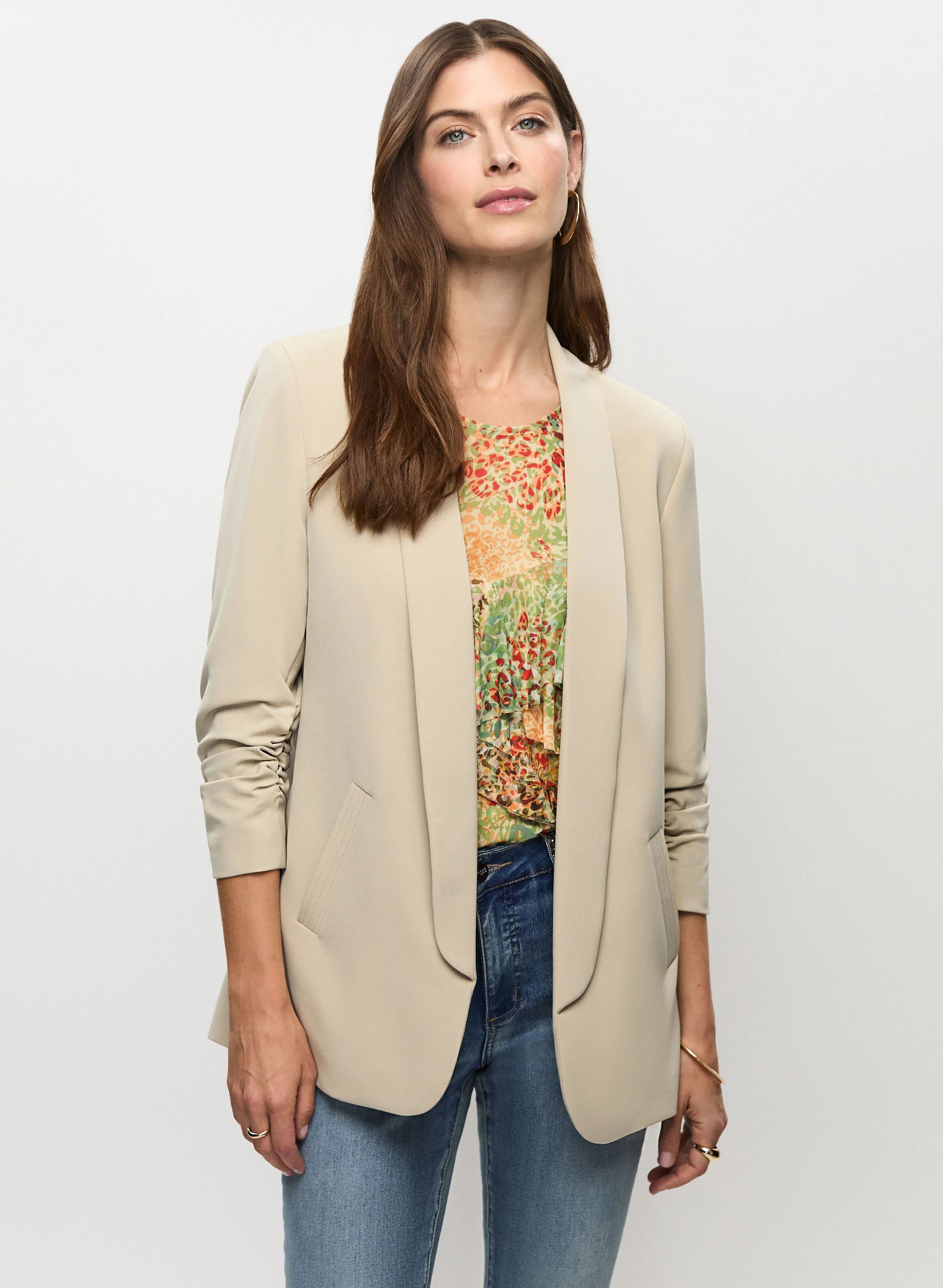 Ruched Sleeve Blazer