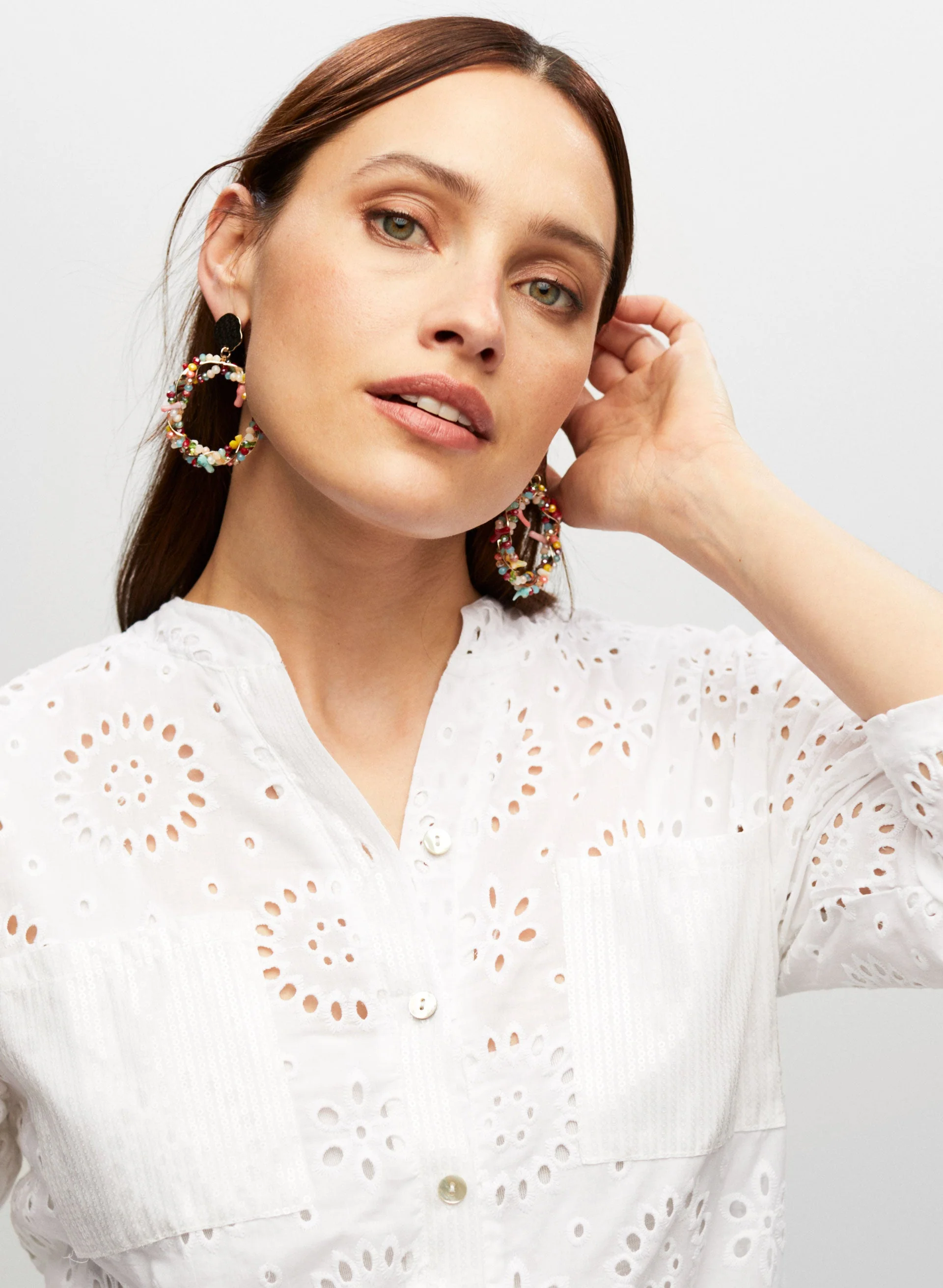Sequin Pocket Eyelet Blouse