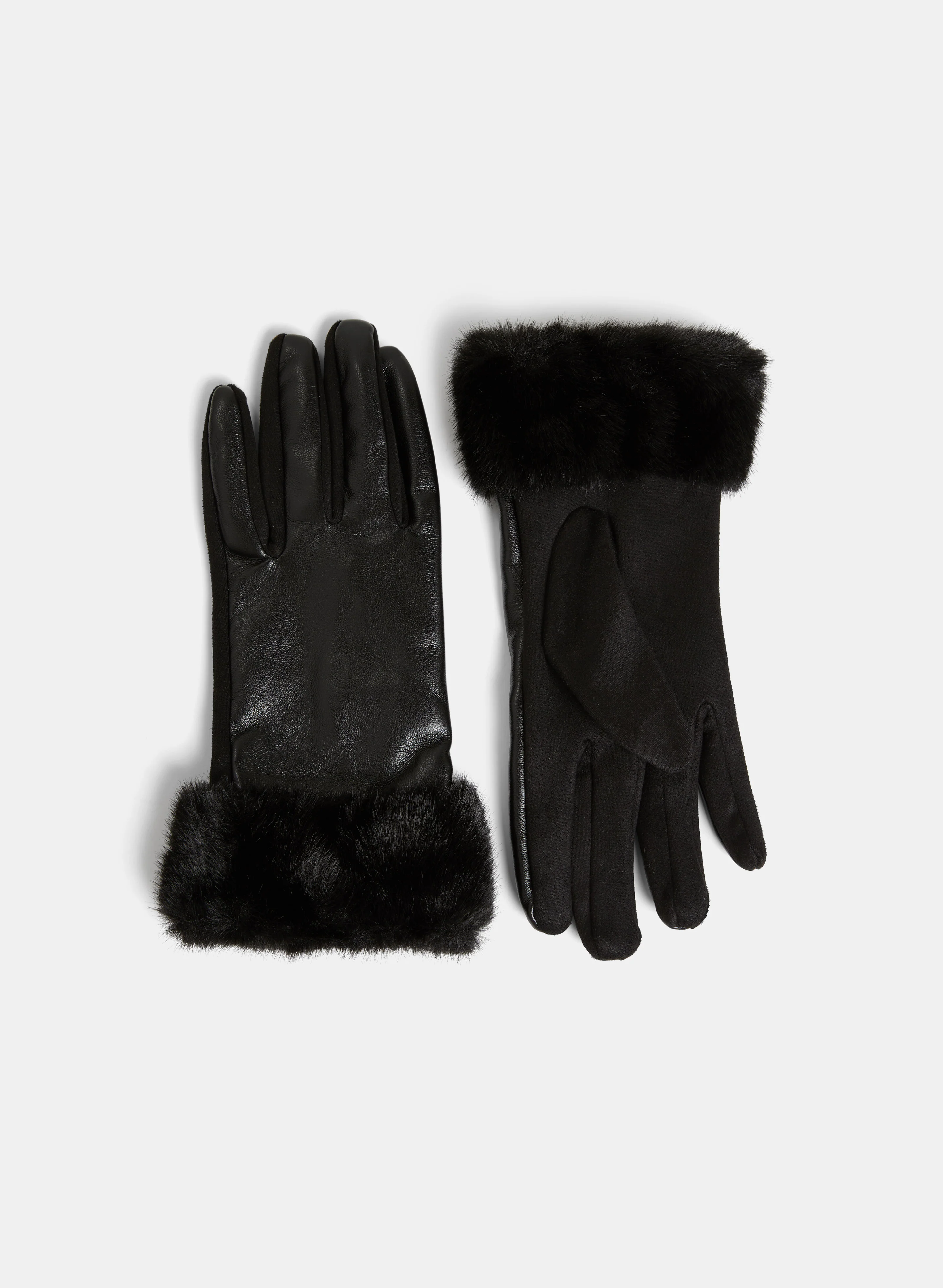 Faux Suede Fur Trim Gloves