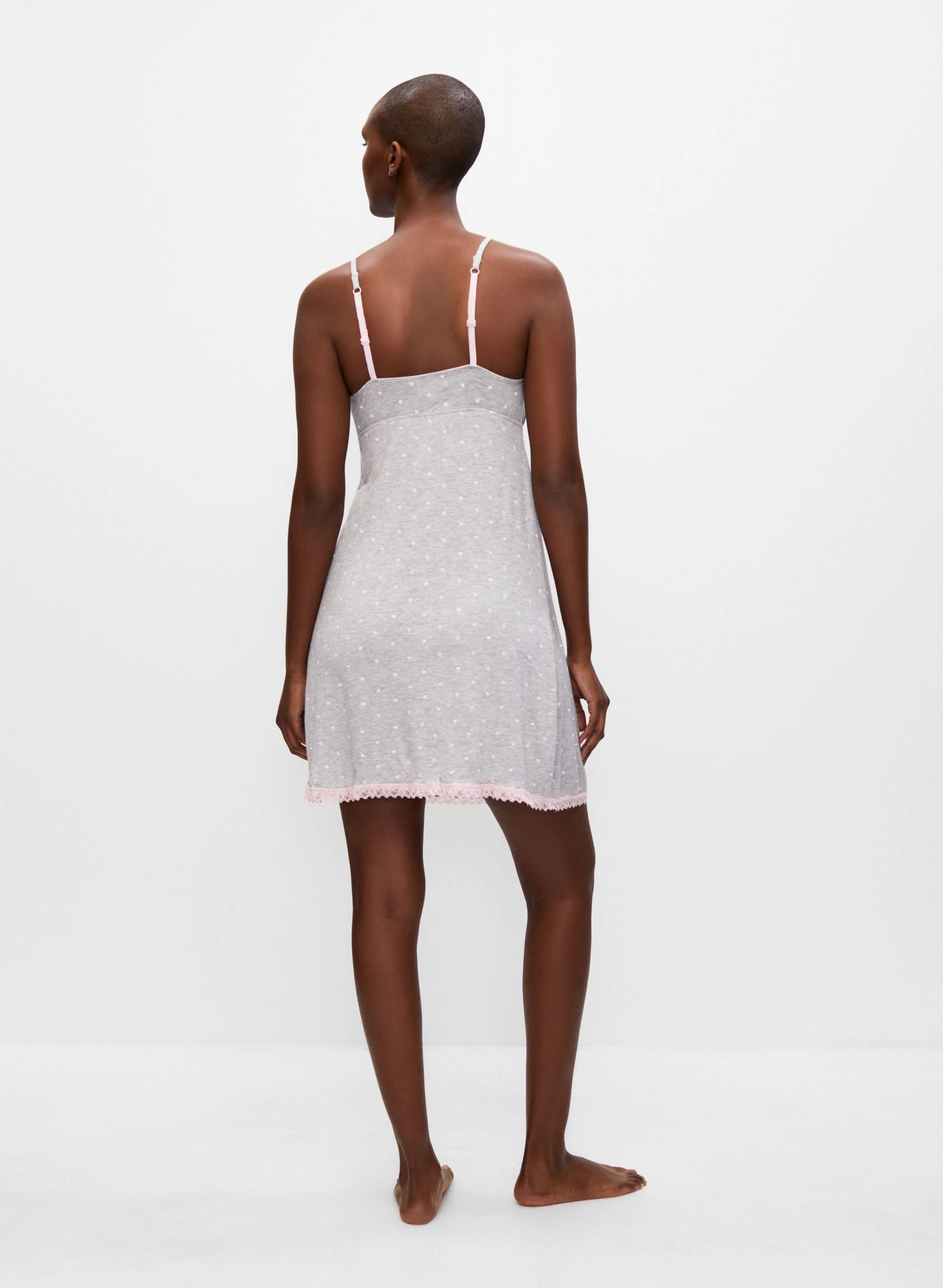 Lace Trim Heart Print Nightgown
