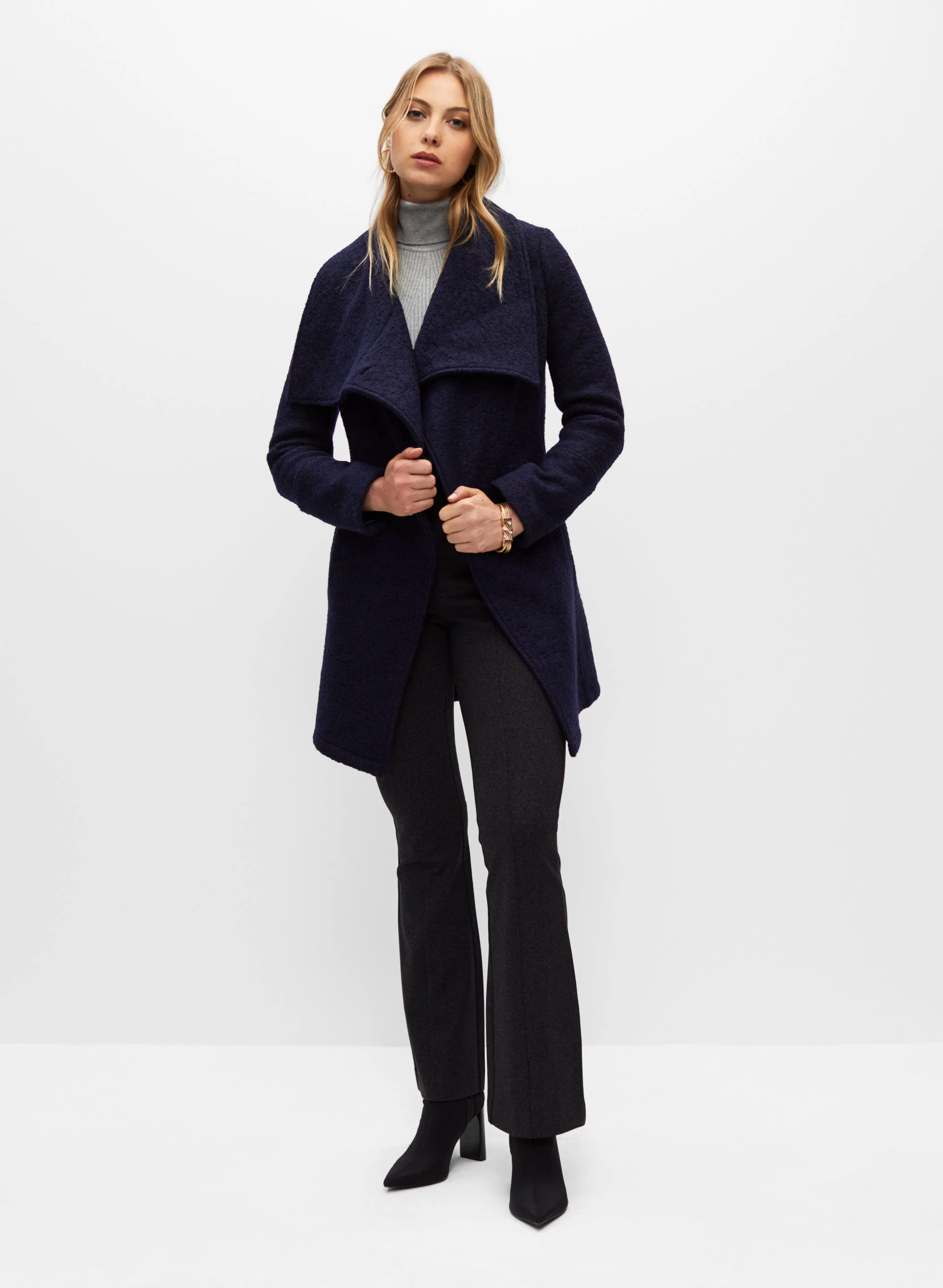 Single Button Boiled Wool Coat