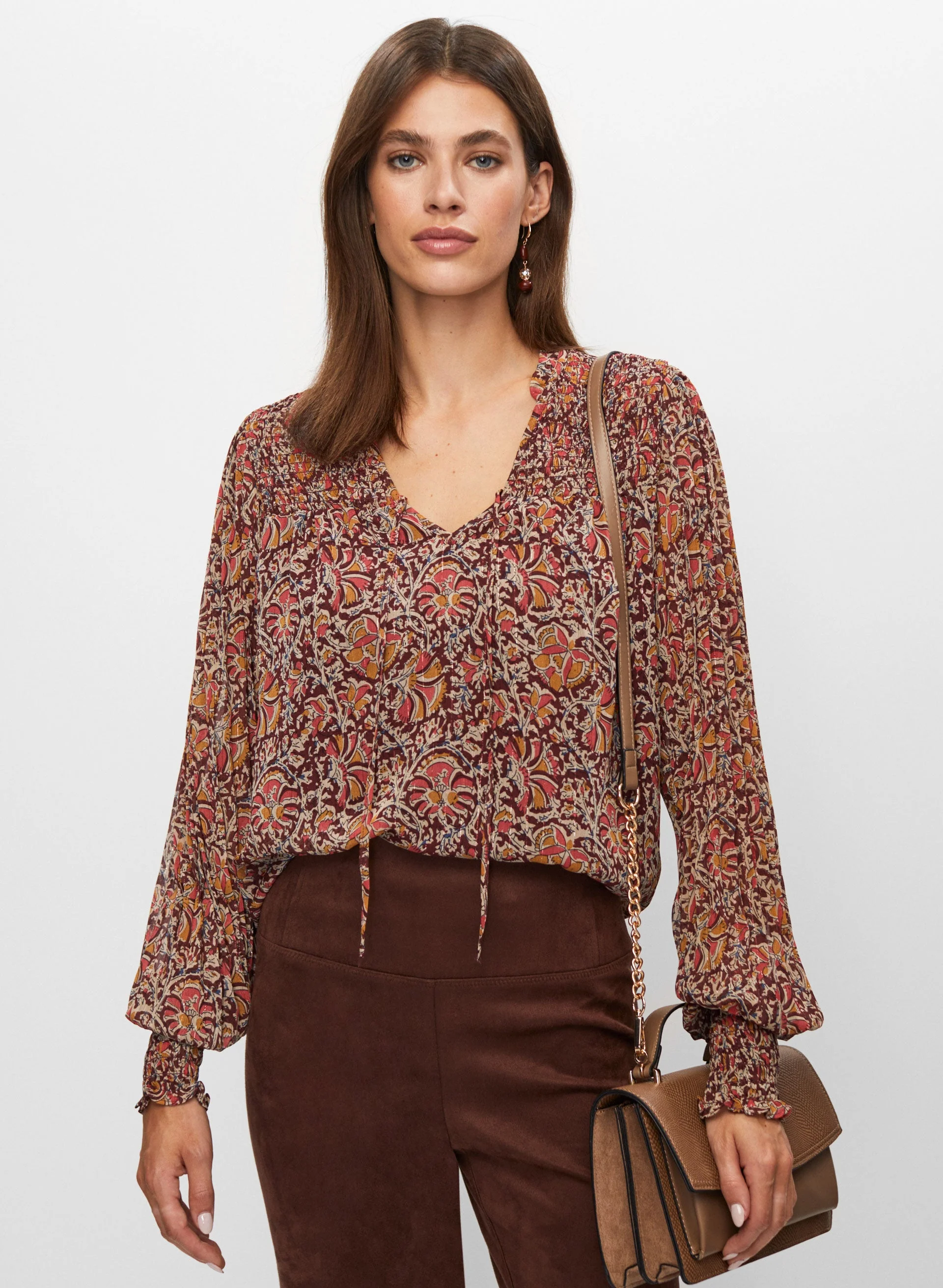 Floral Print Shirred Detail Blouse