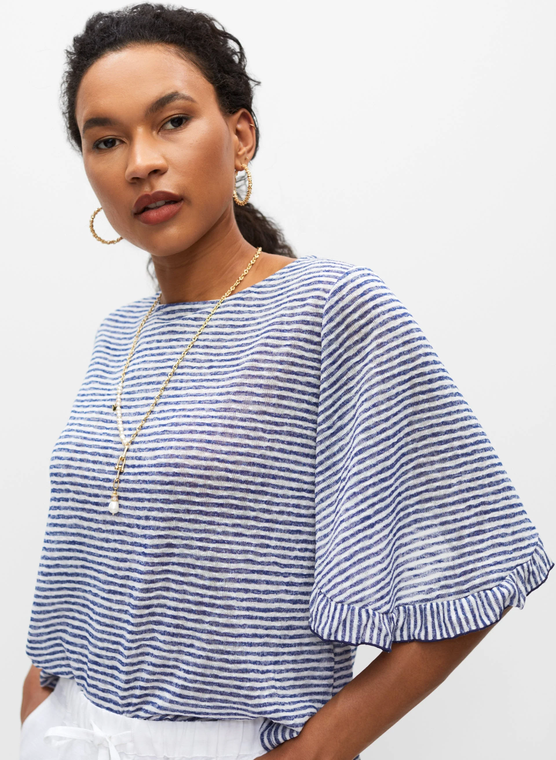 Striped Ruffle Sleeve Top