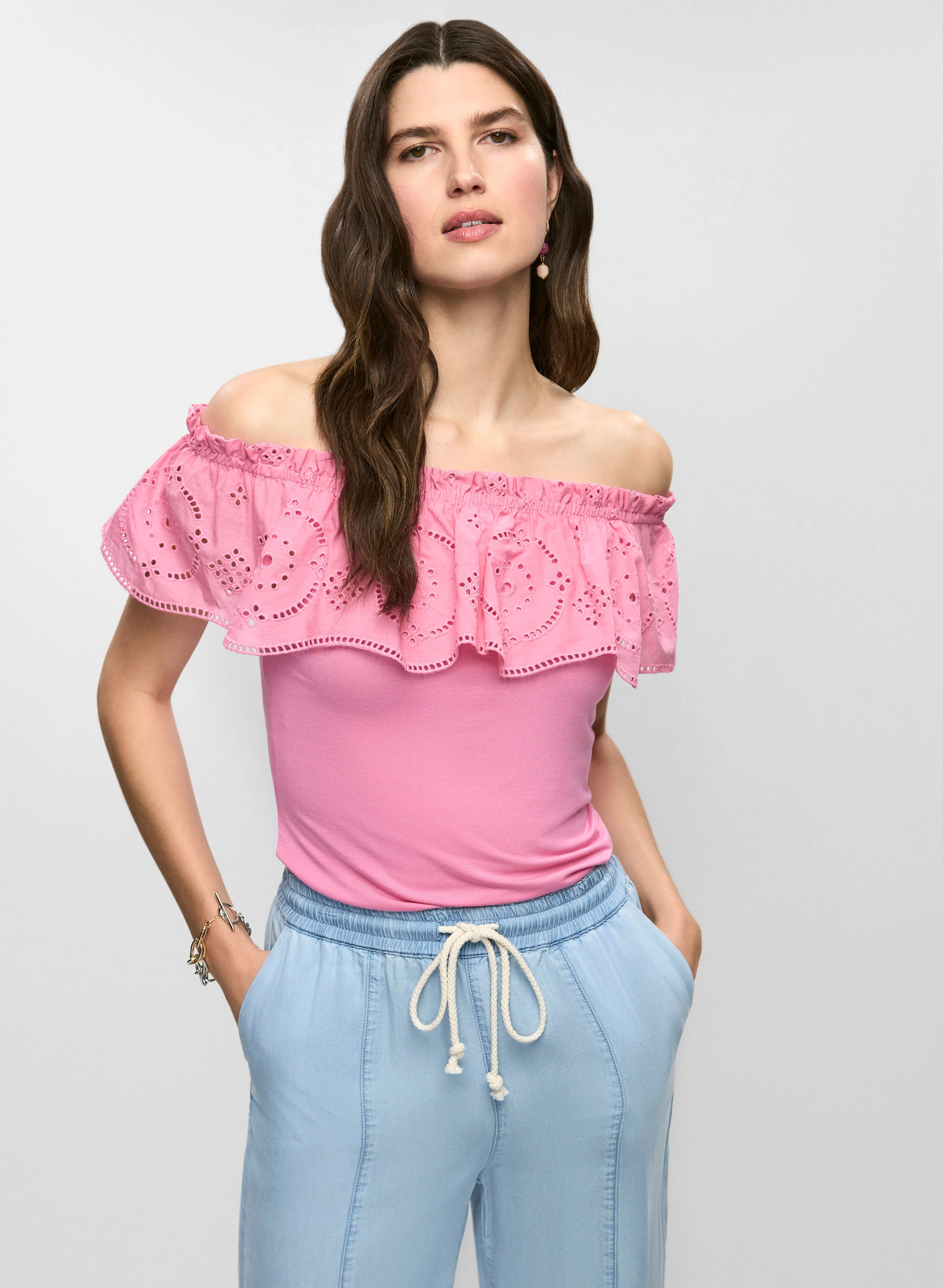 Off-the-Shoulder Eyelet Top