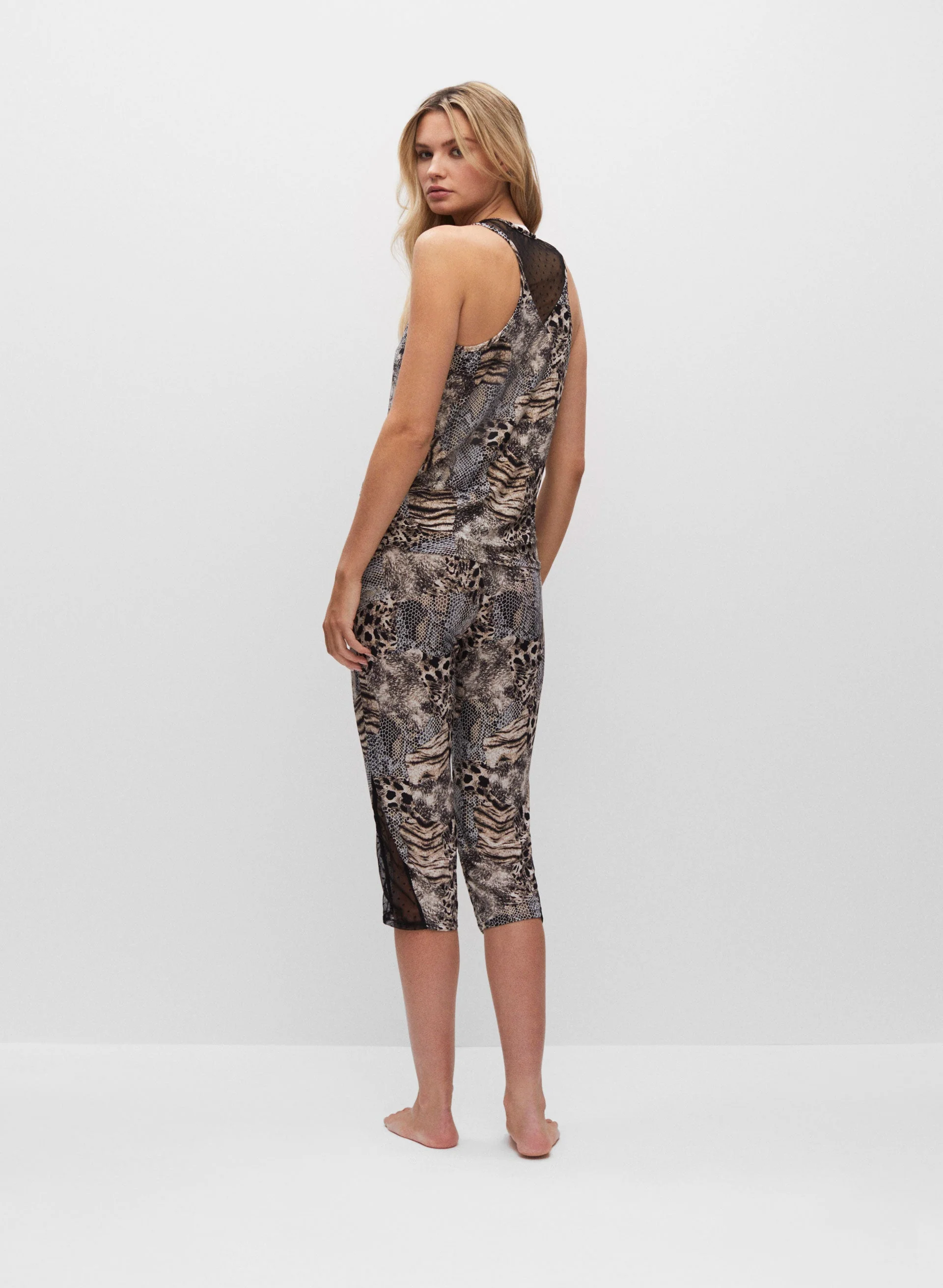 Animal Print Lace Trim Pyjama Set