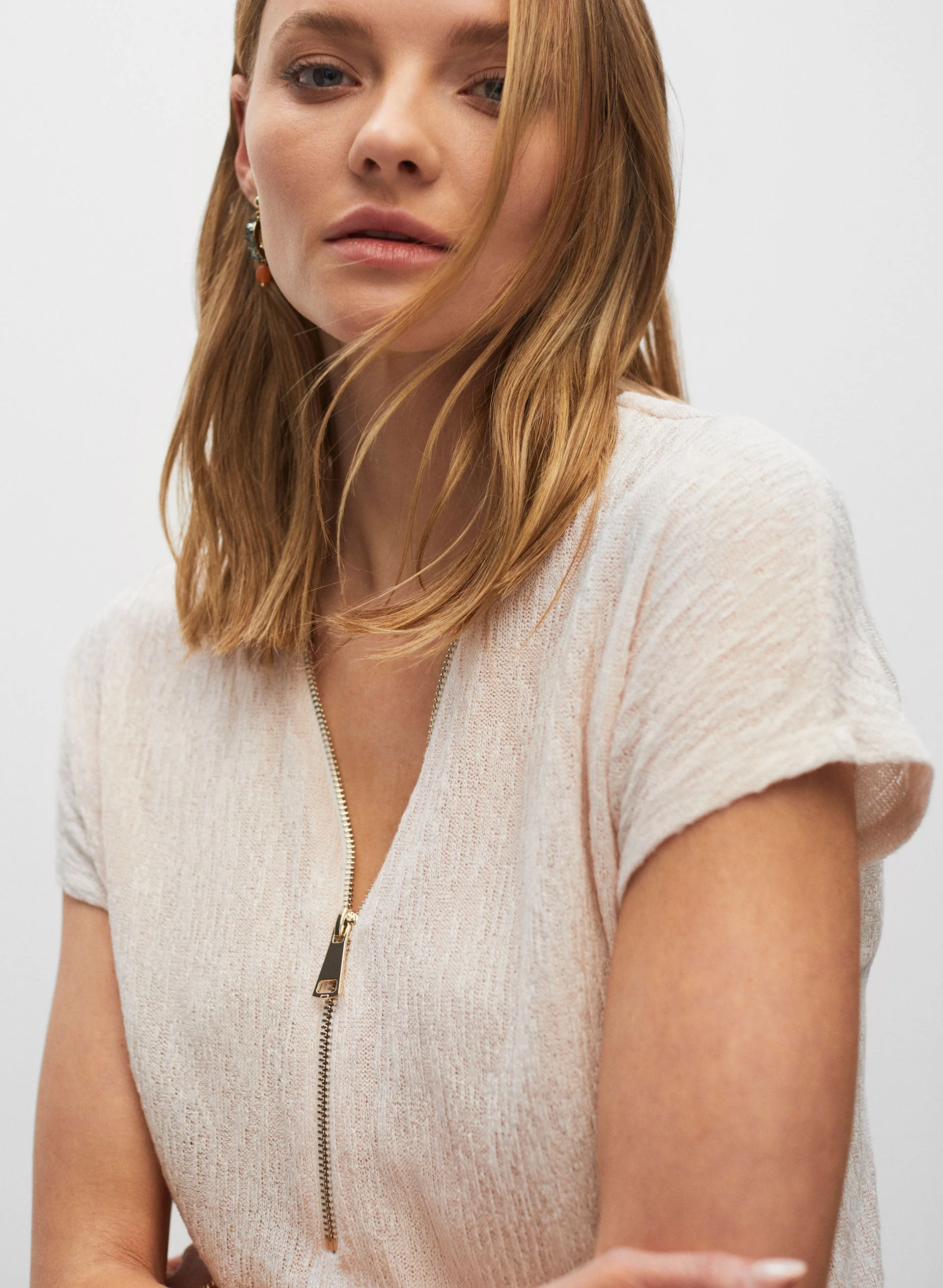 V-Neck Zip Detail Top