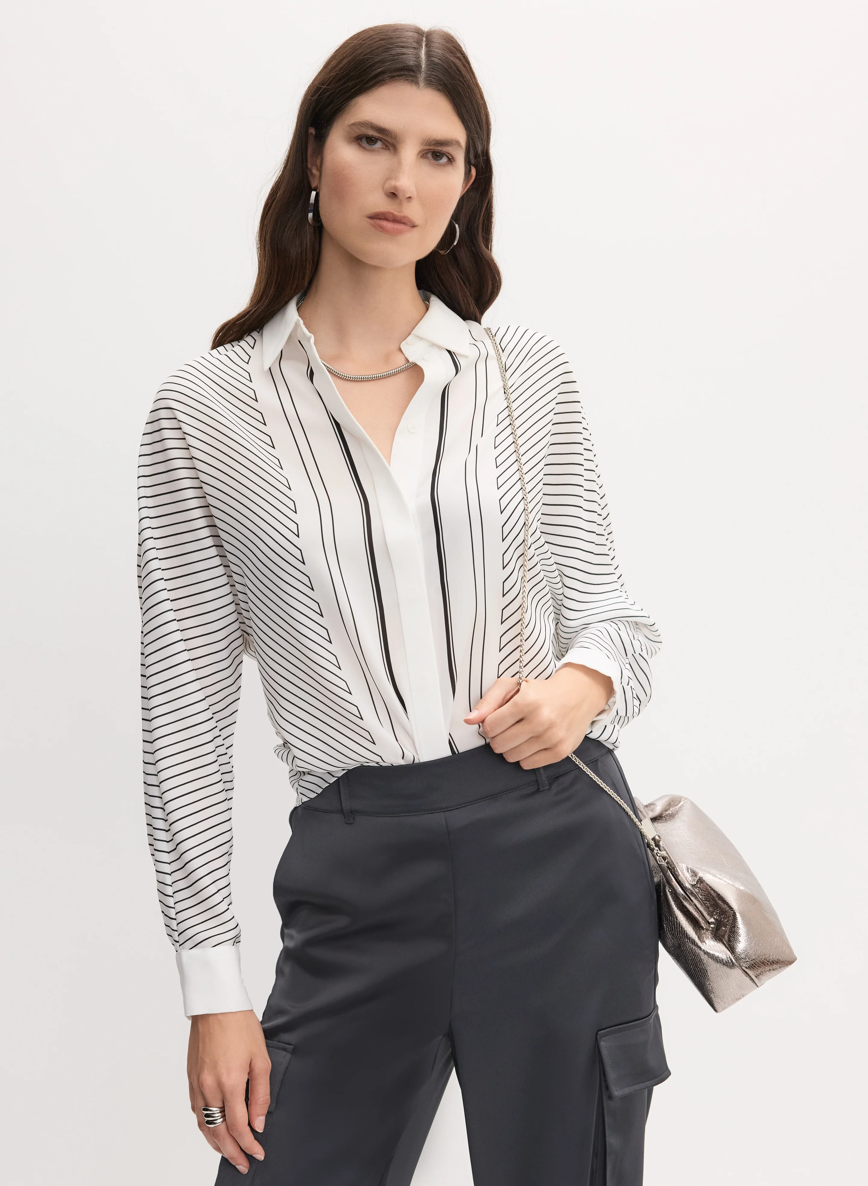 Stripe Print Button-Up Blouse