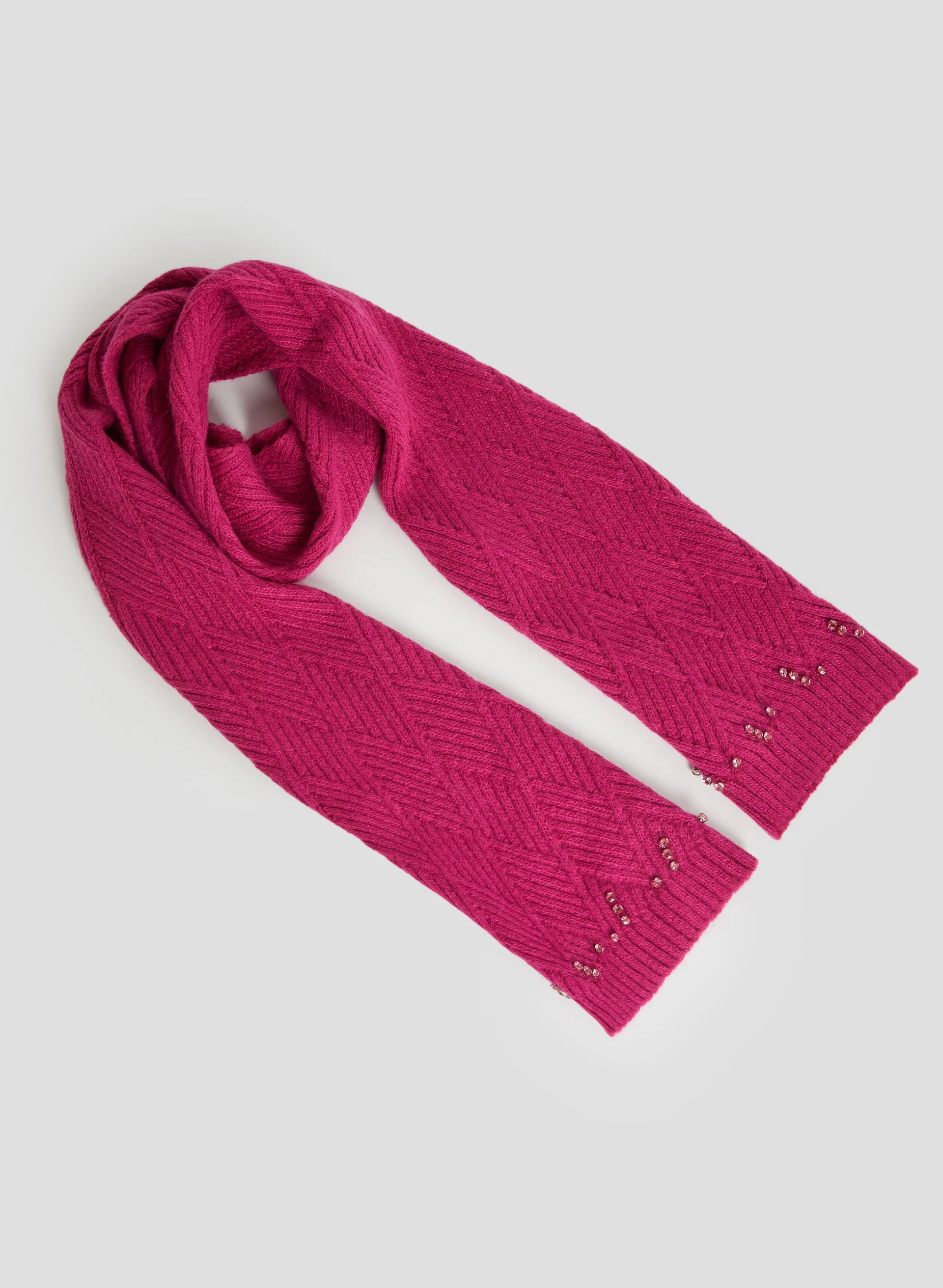 Argyle Knit Pearl Detail Scarf
