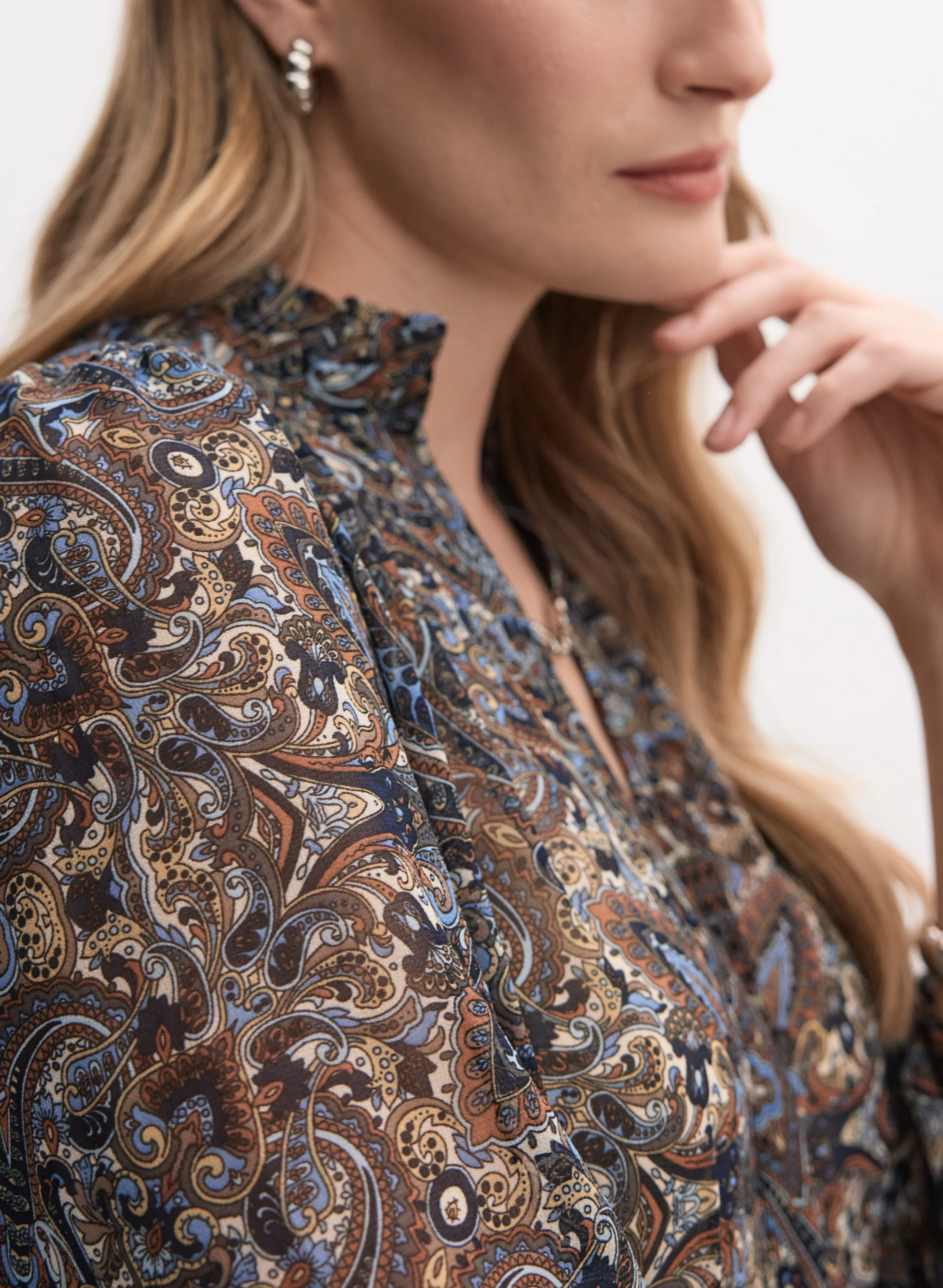 Abstract Print Notch Collar Blouse