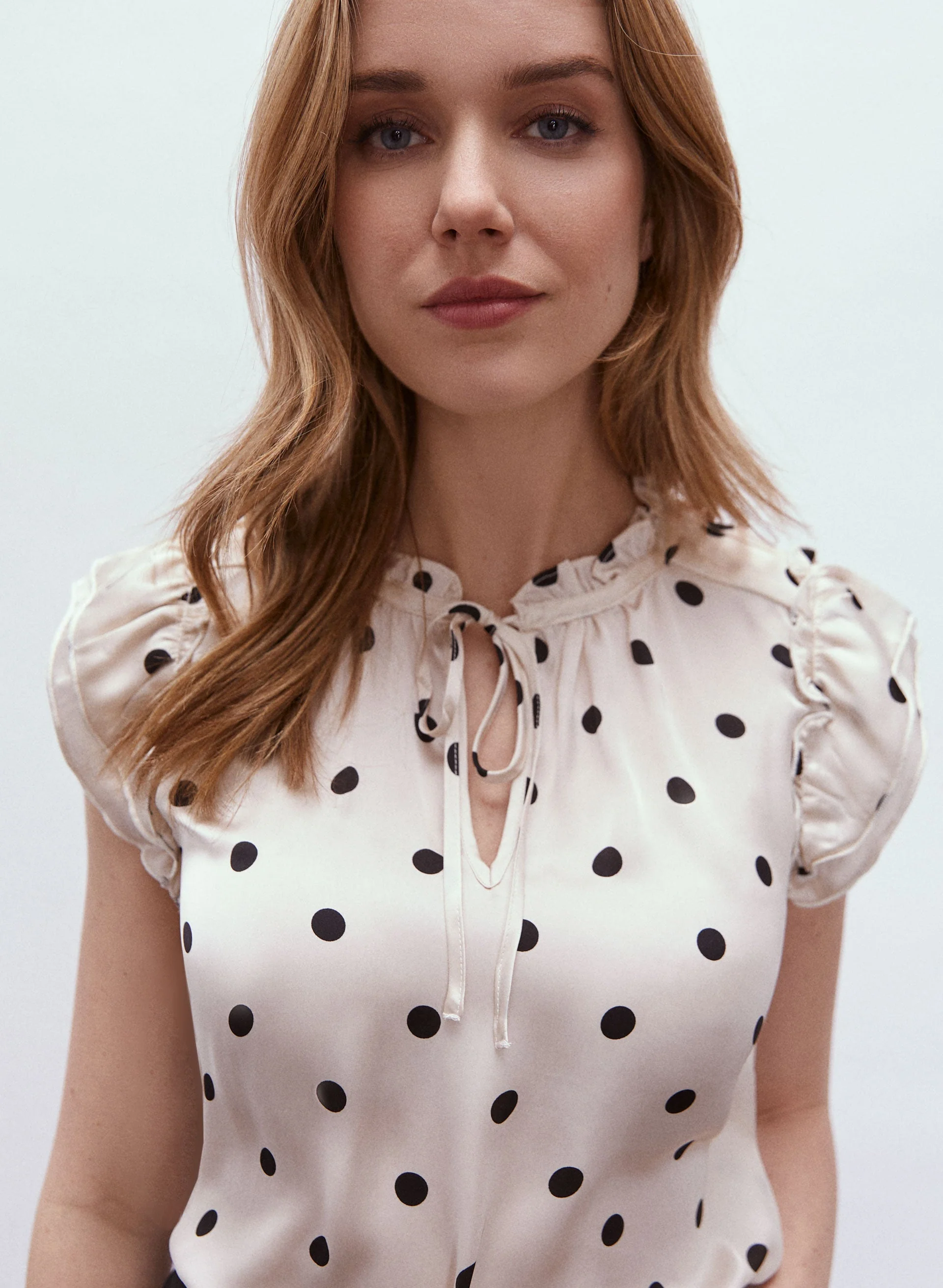 Polka Dot Print Ruffle Blouse