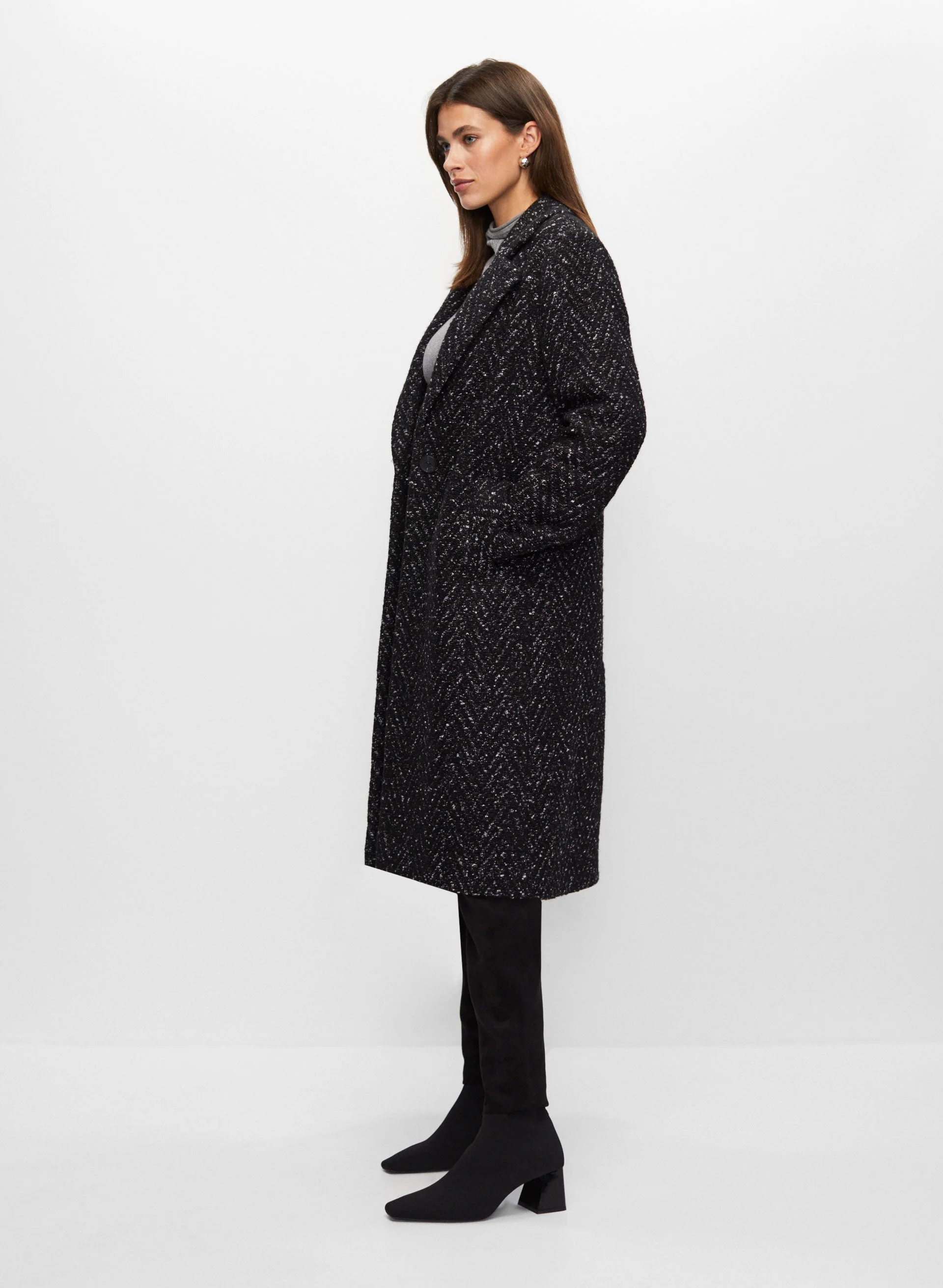Mixed Herringbone Wool Coat
