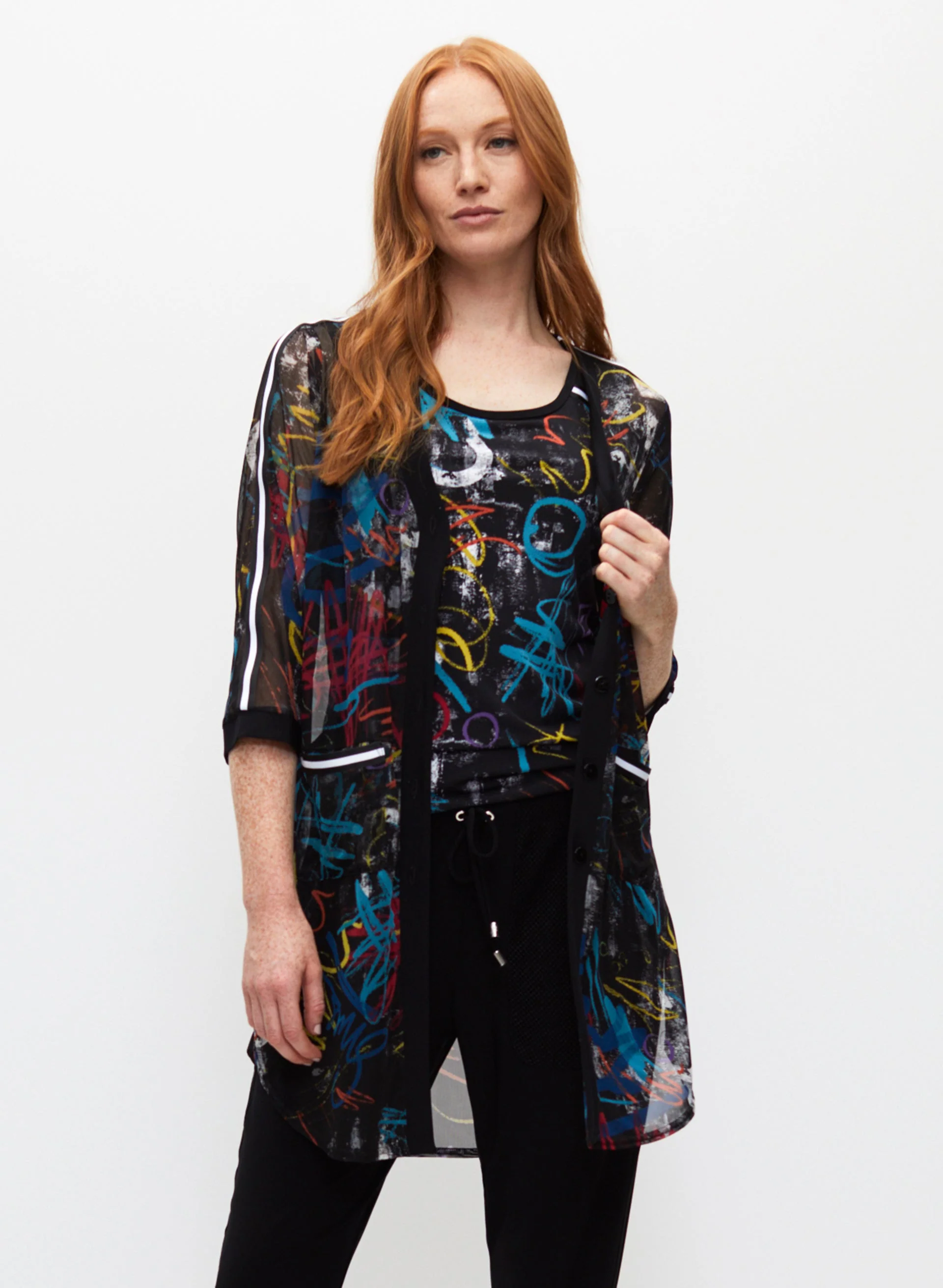 Abstract Mesh Cardigan & Cami Set