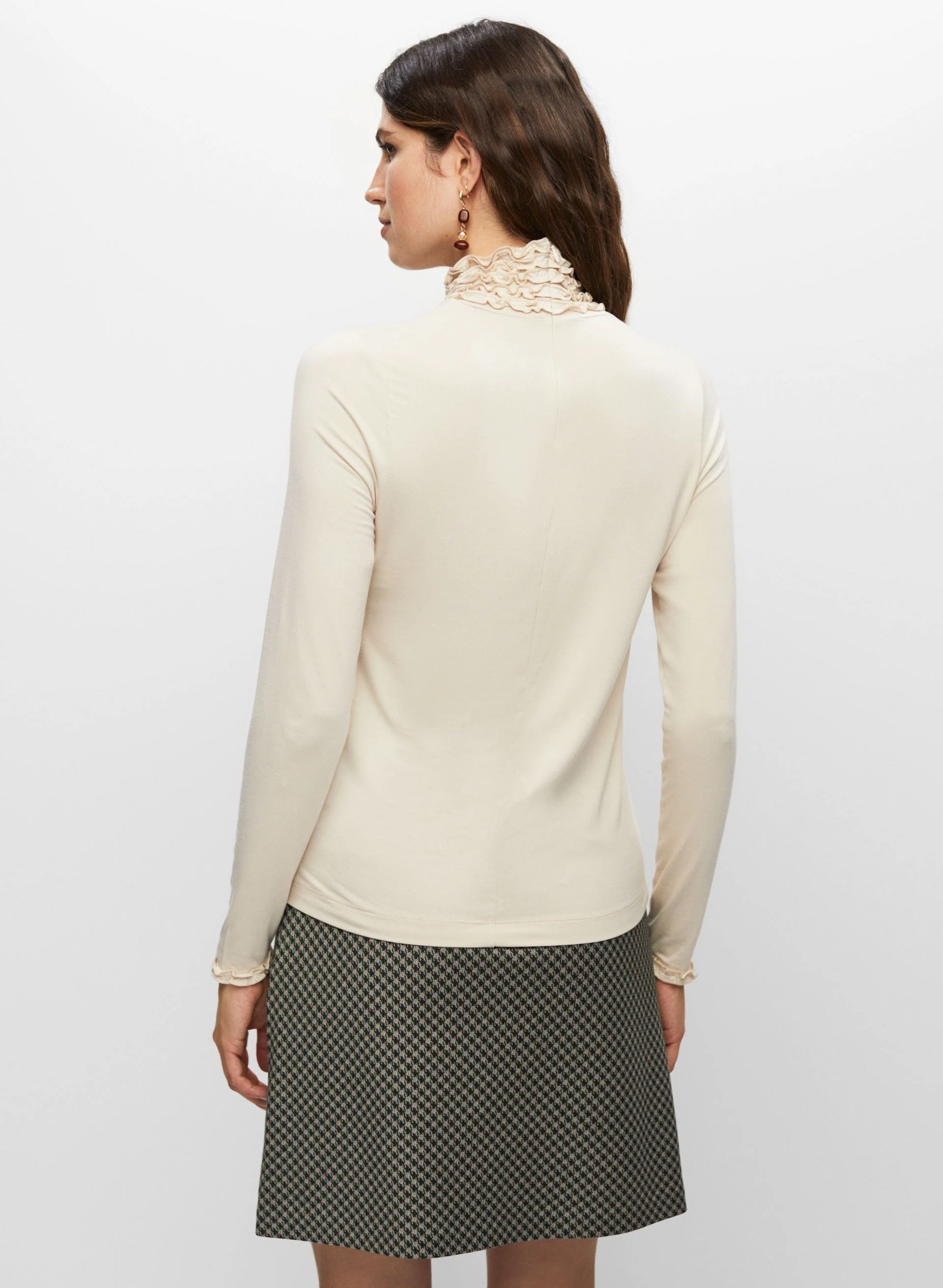 Ruffle Neck Long Sleeve Top