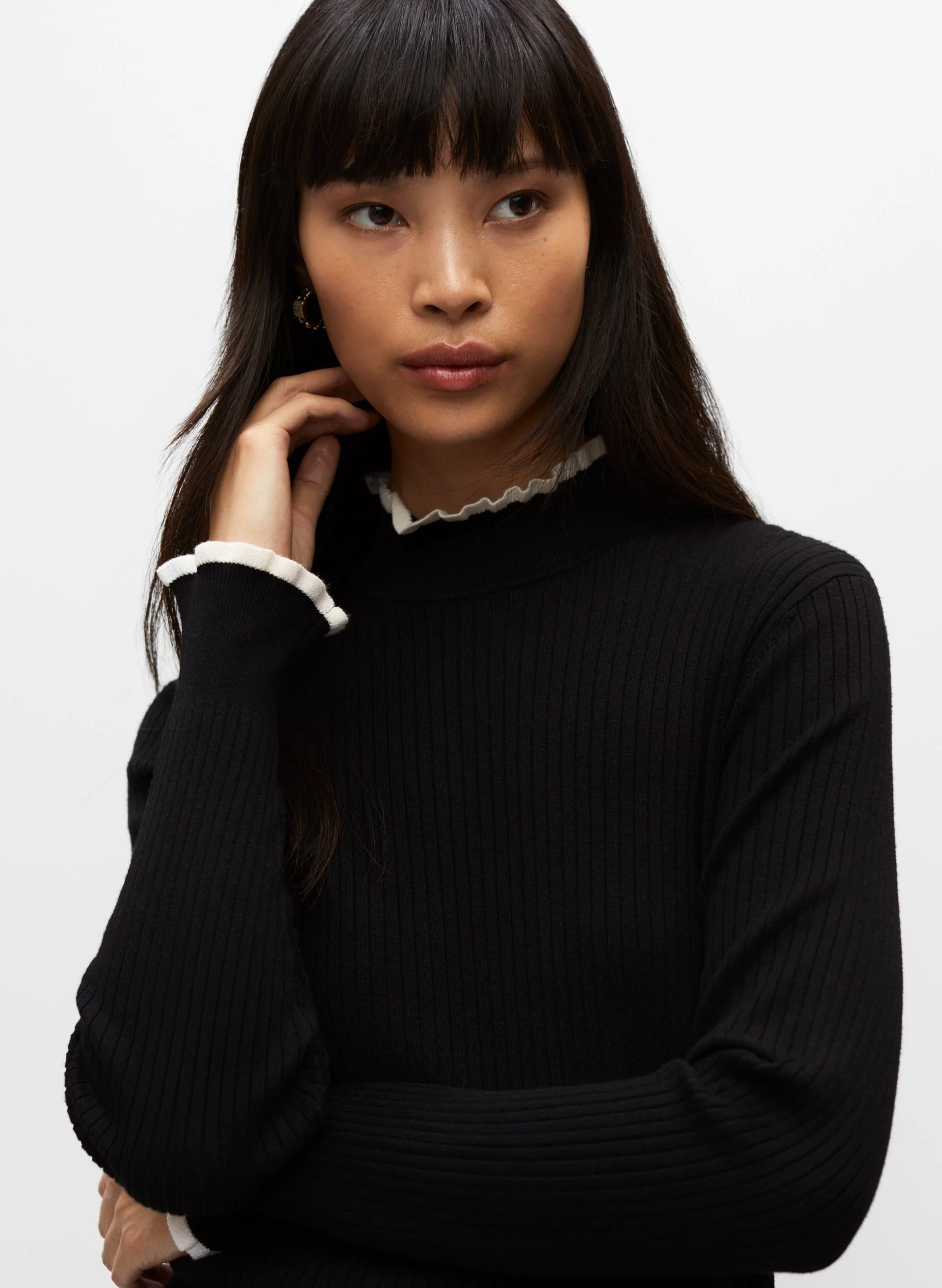 Essential Ruffle Contrast Trim Sweater