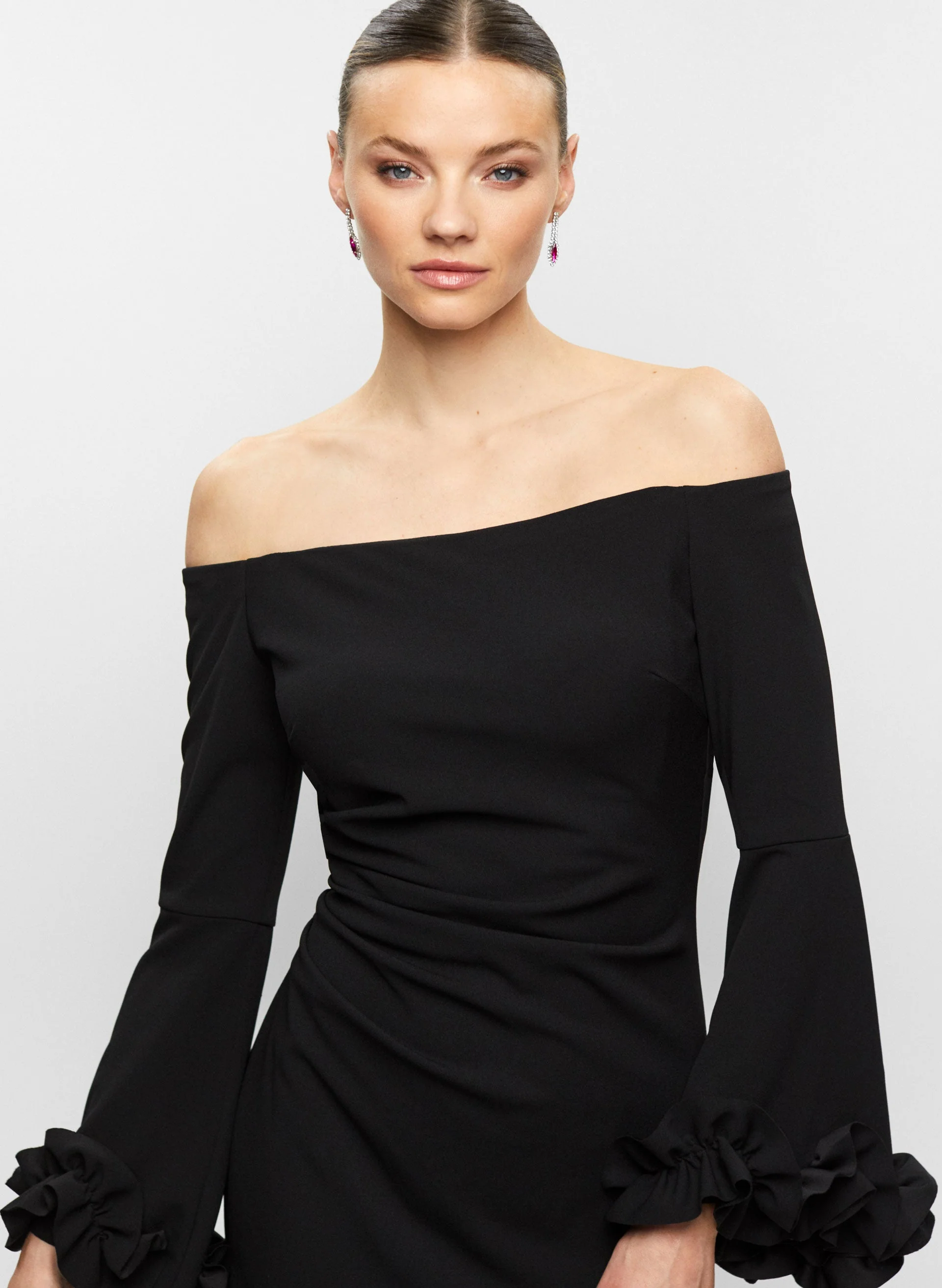Ruffle Detail Bell Sleeve Dress