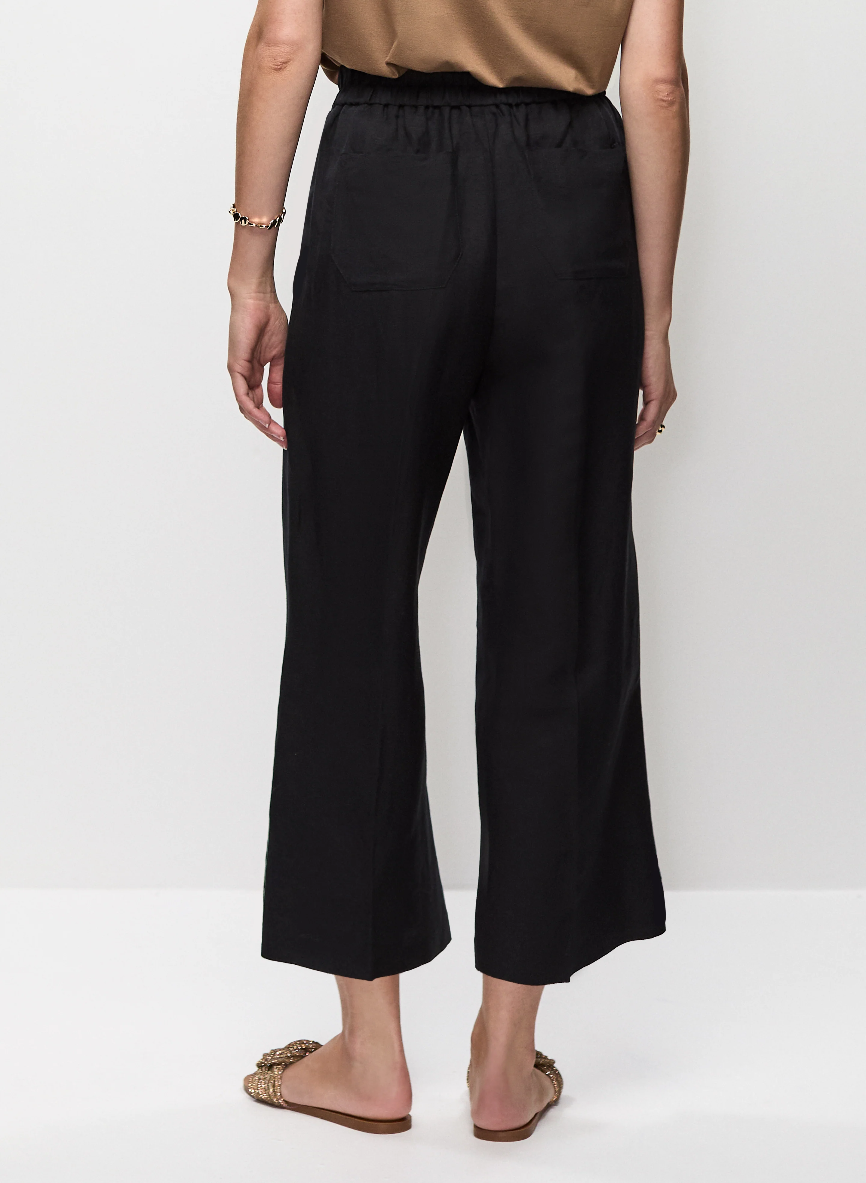 Pull-On Linen-Blend Culotte Pants