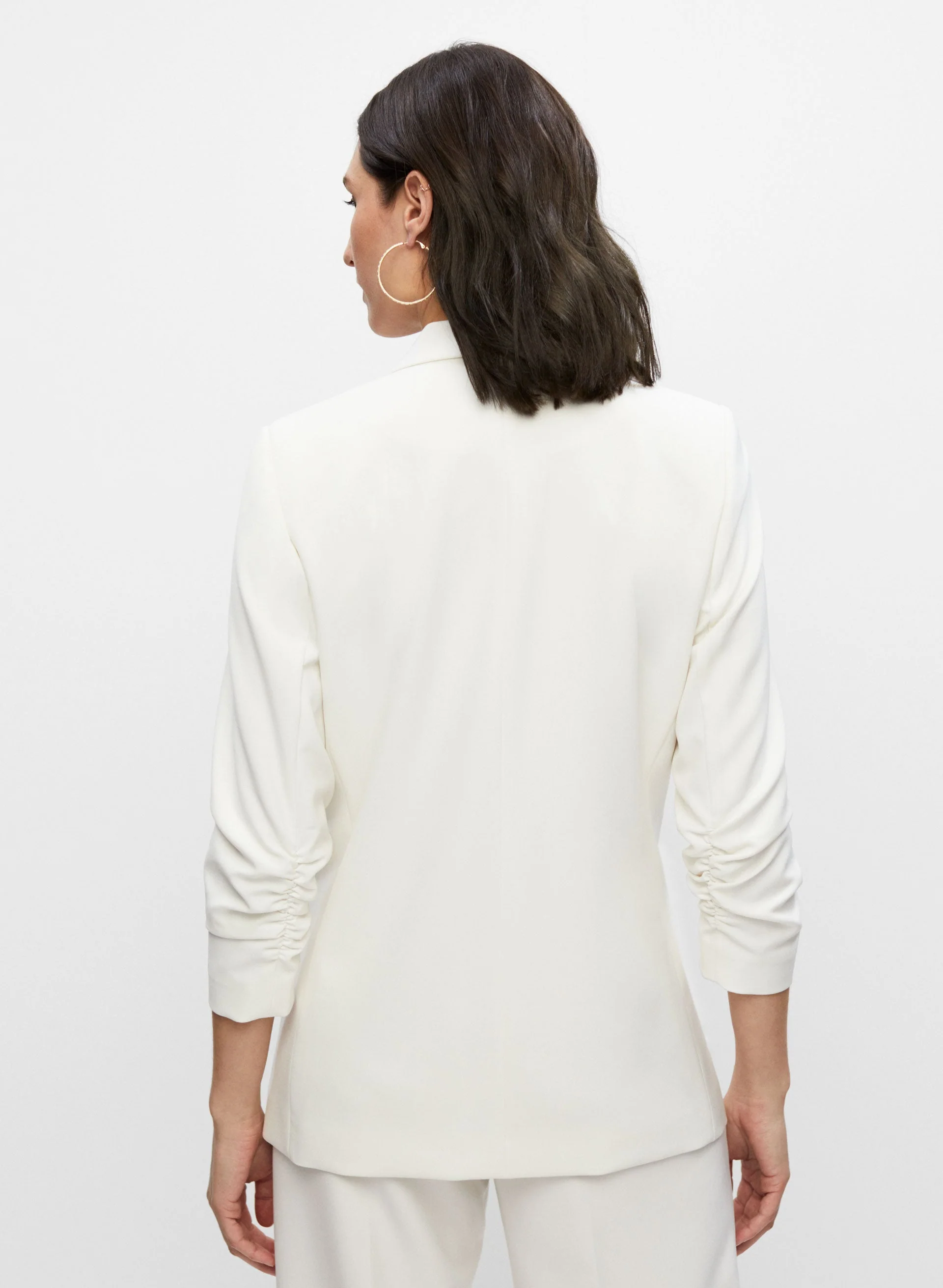 Gathered Sleeve Shawl Collar Blazer