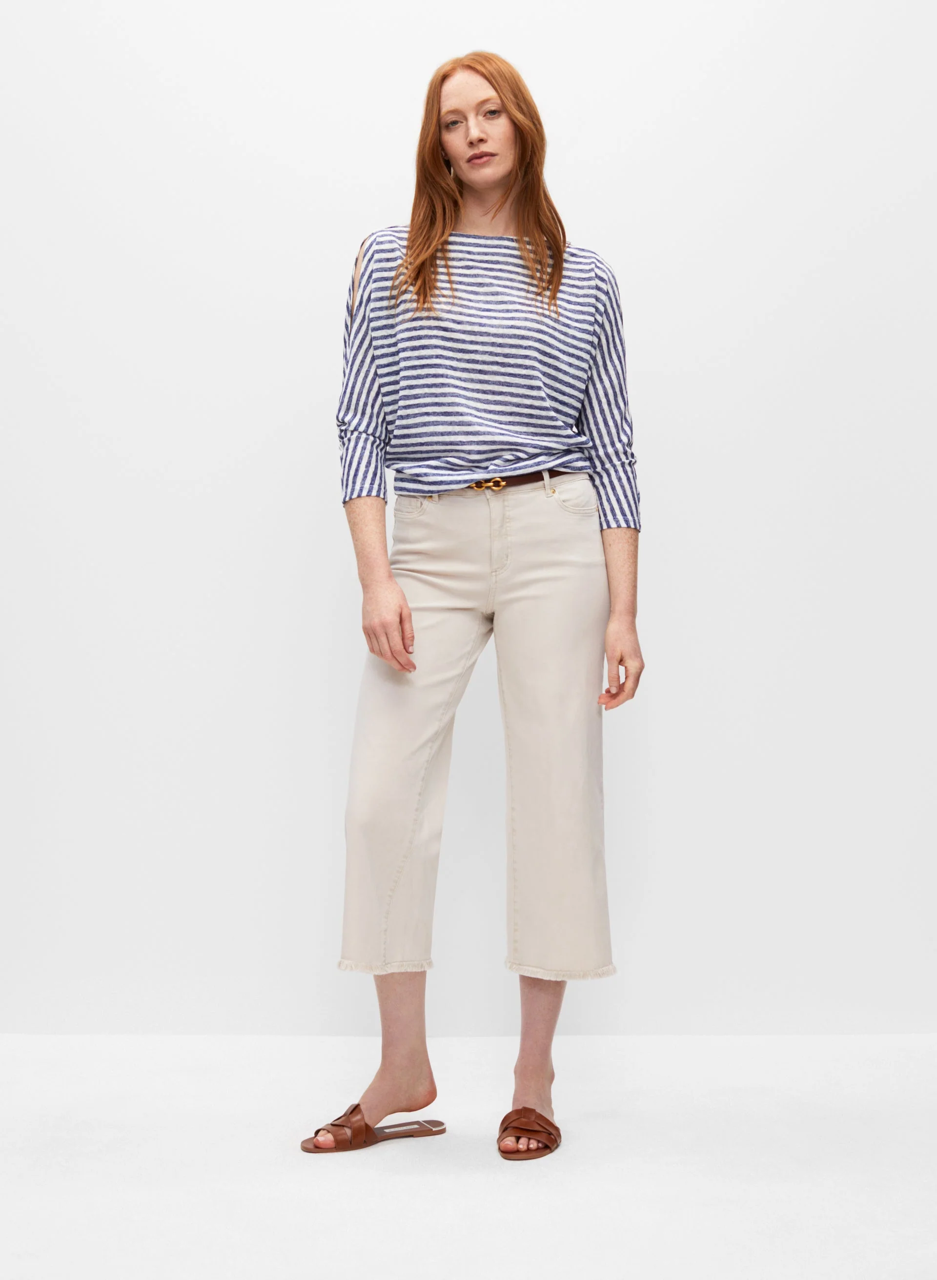 Striped Slit Sleeve Top