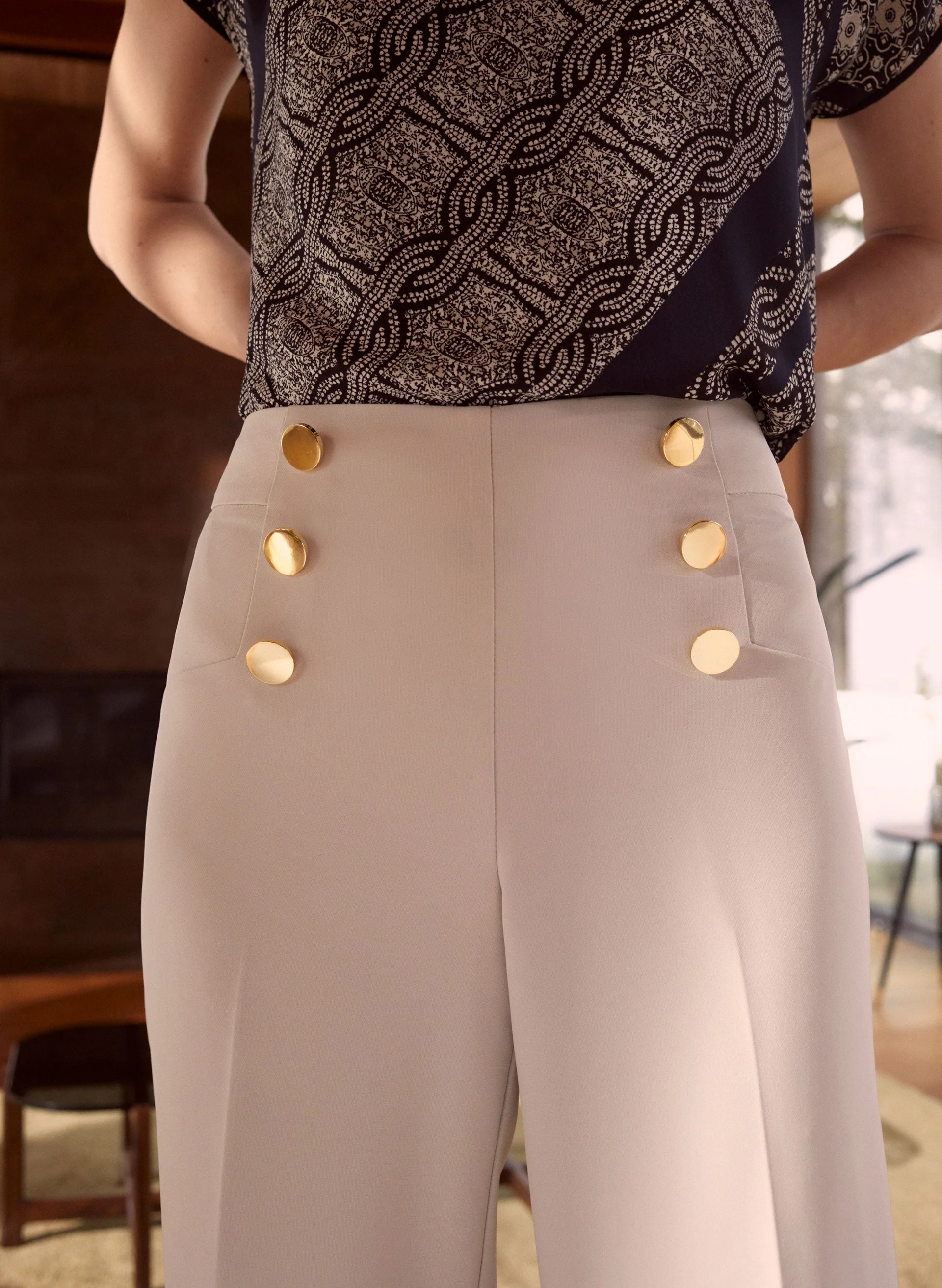 Button Detail Culotte Pants
