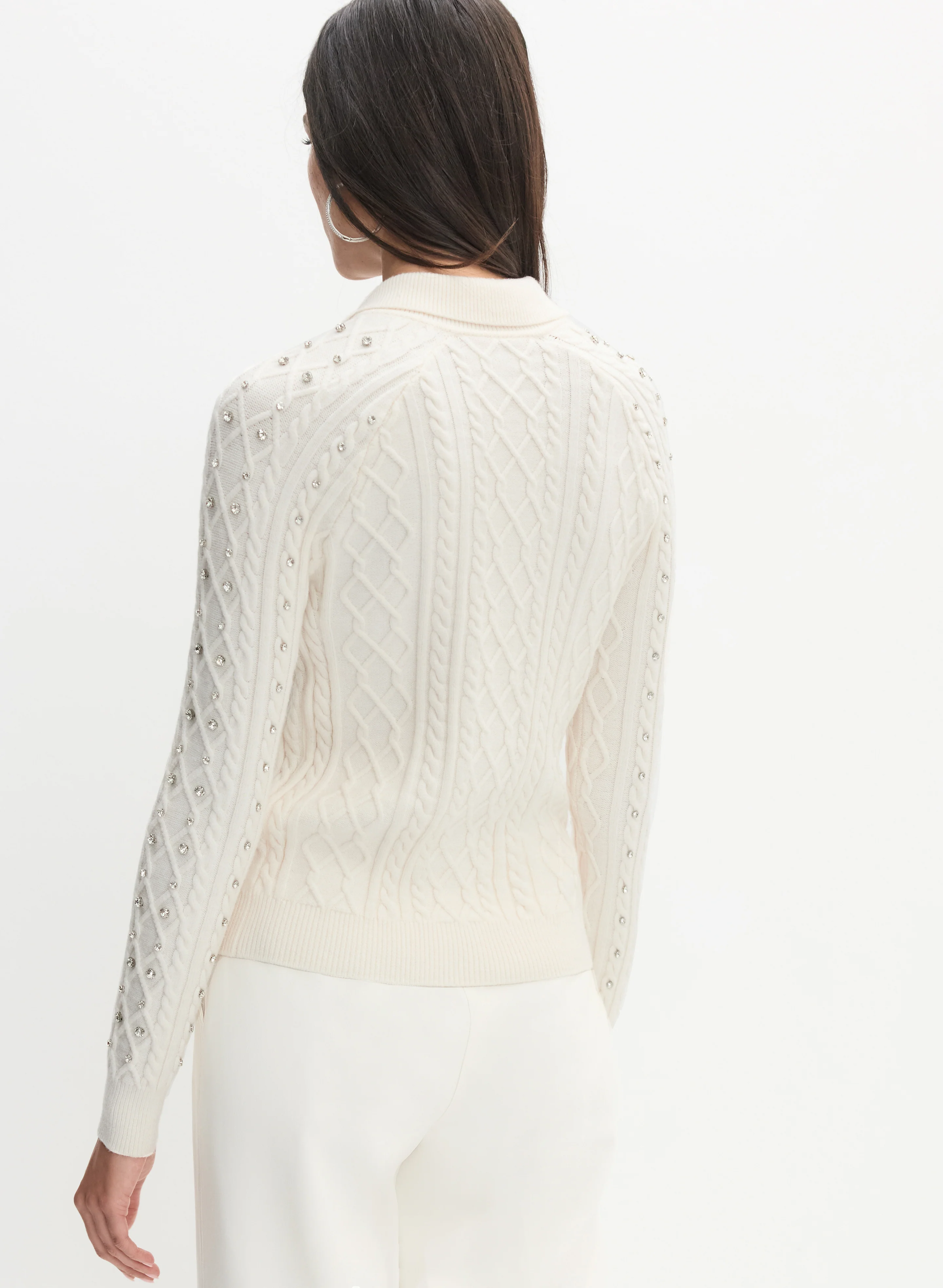 Embellished Knit Polo Cardigan