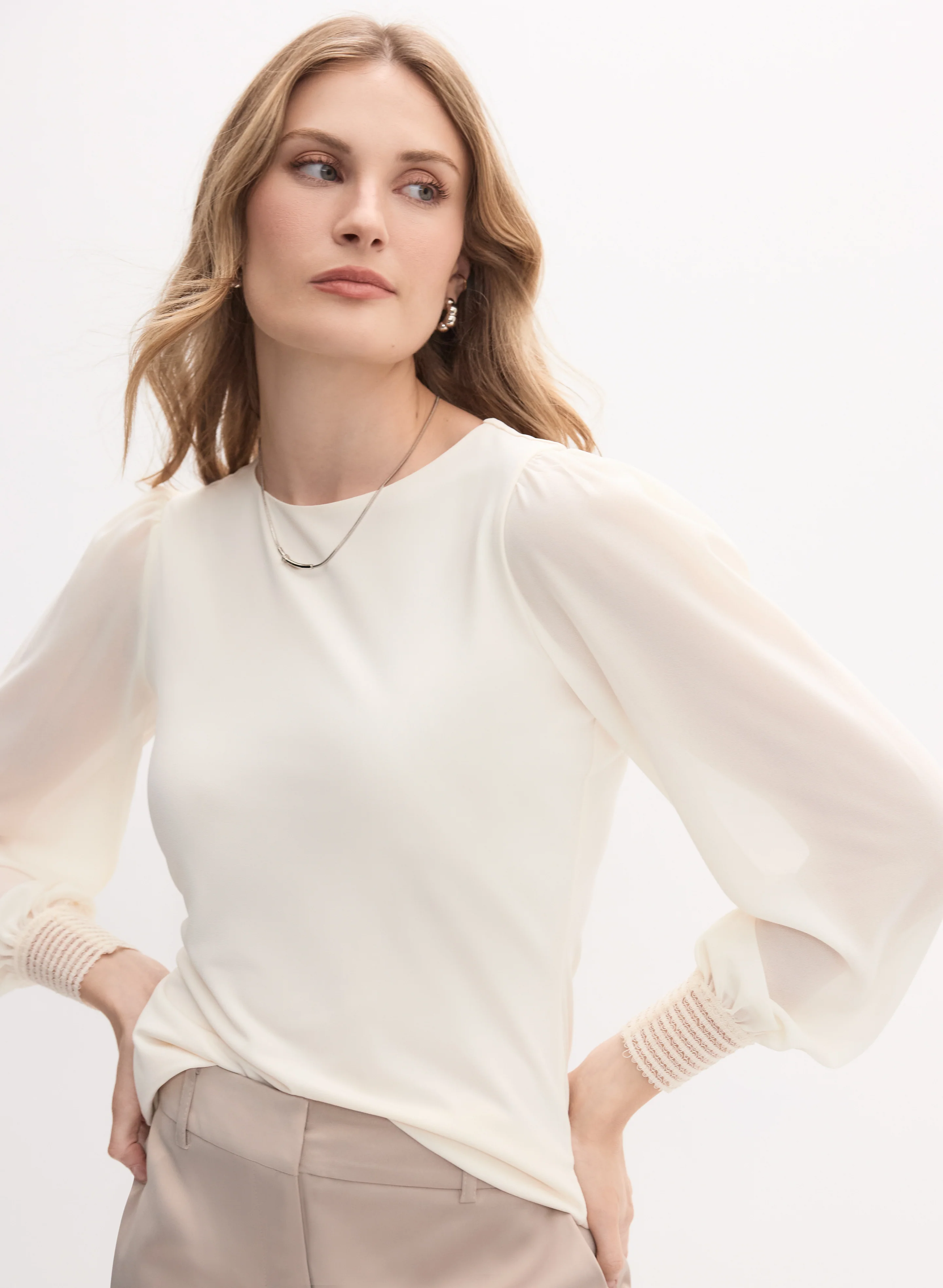 Lace Cuff Crew Neck Top