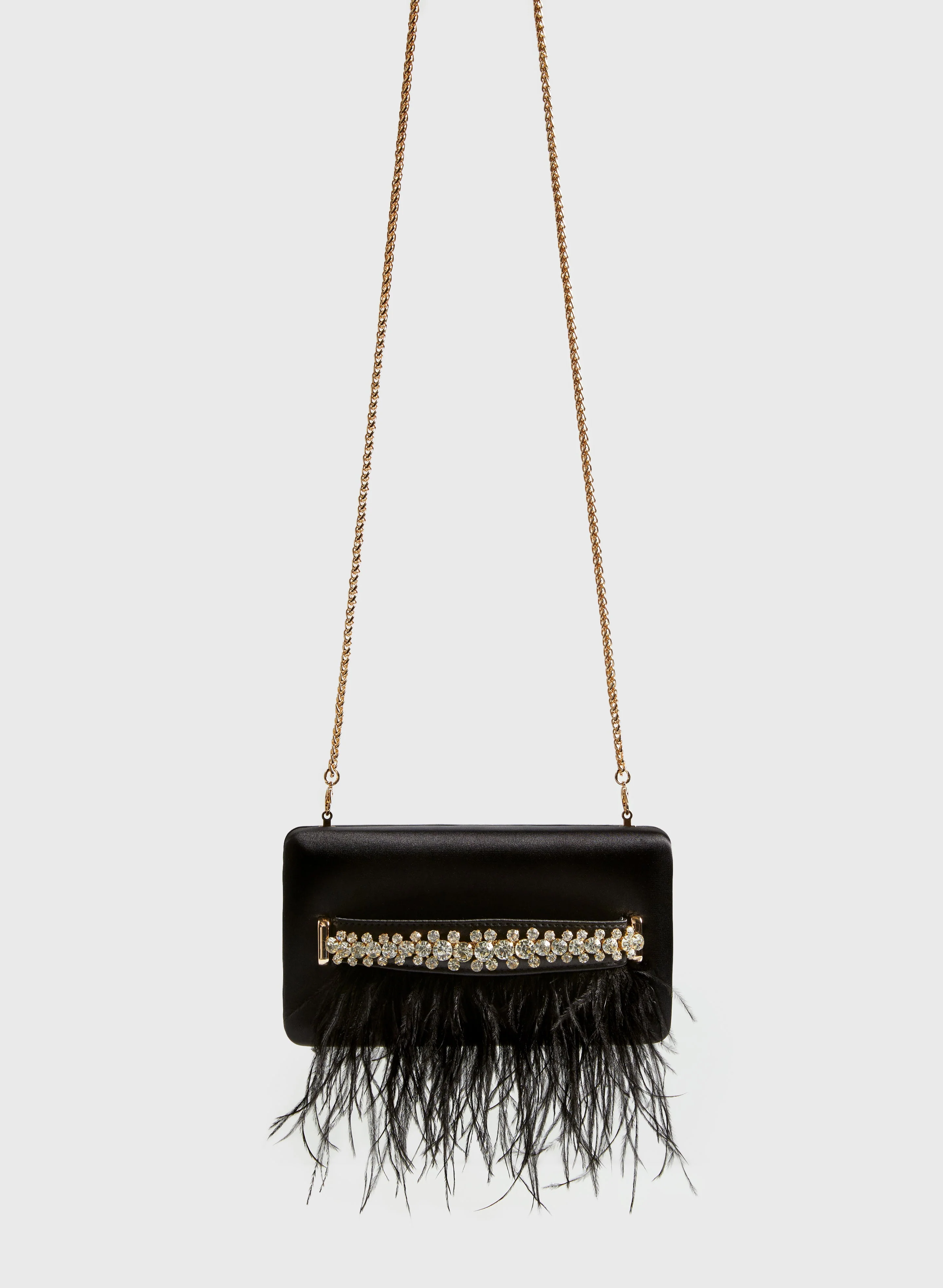 Feather & Crystal Detail Satin Clutch