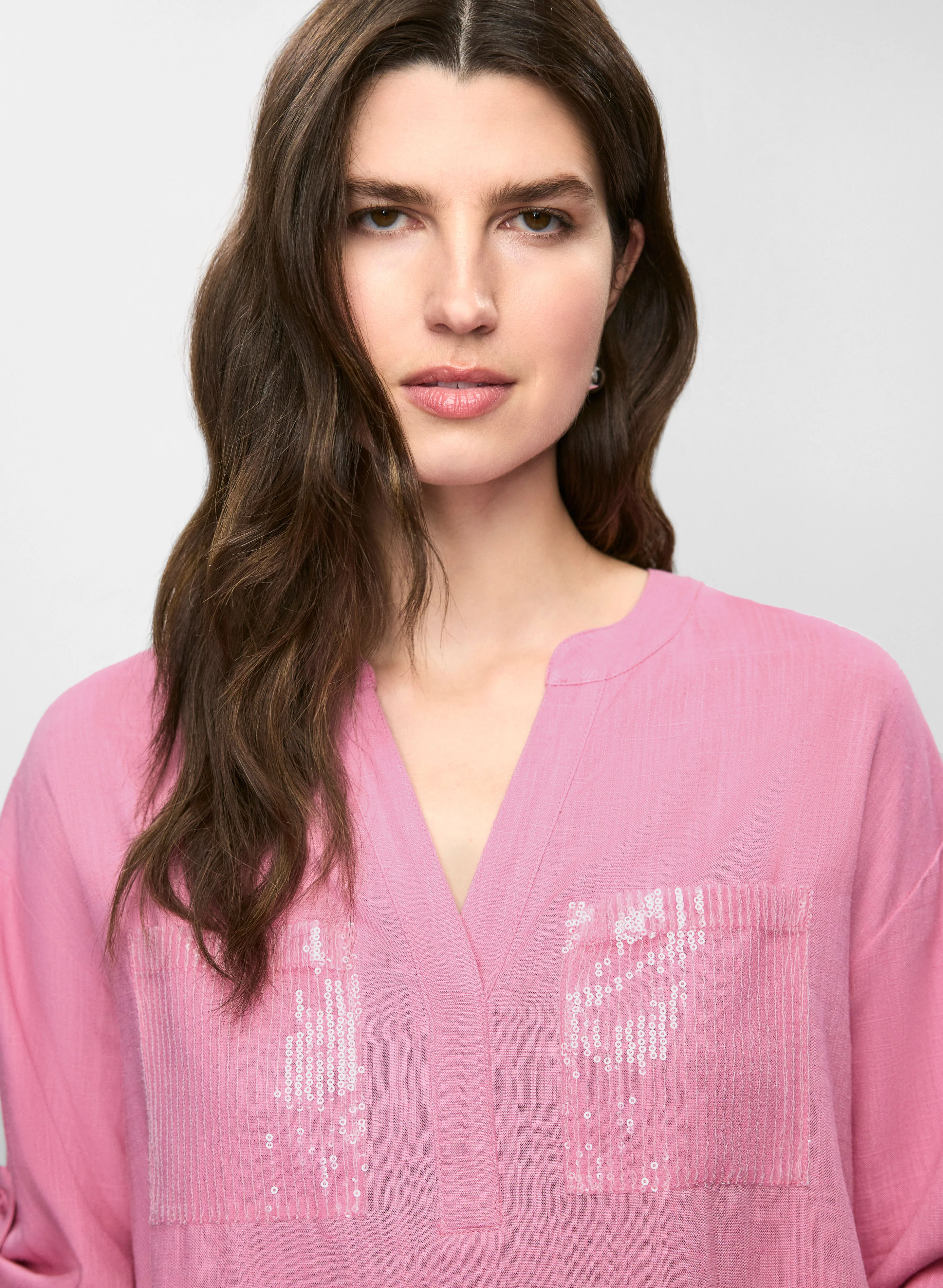 Sequin Pockets Linen Blouse
